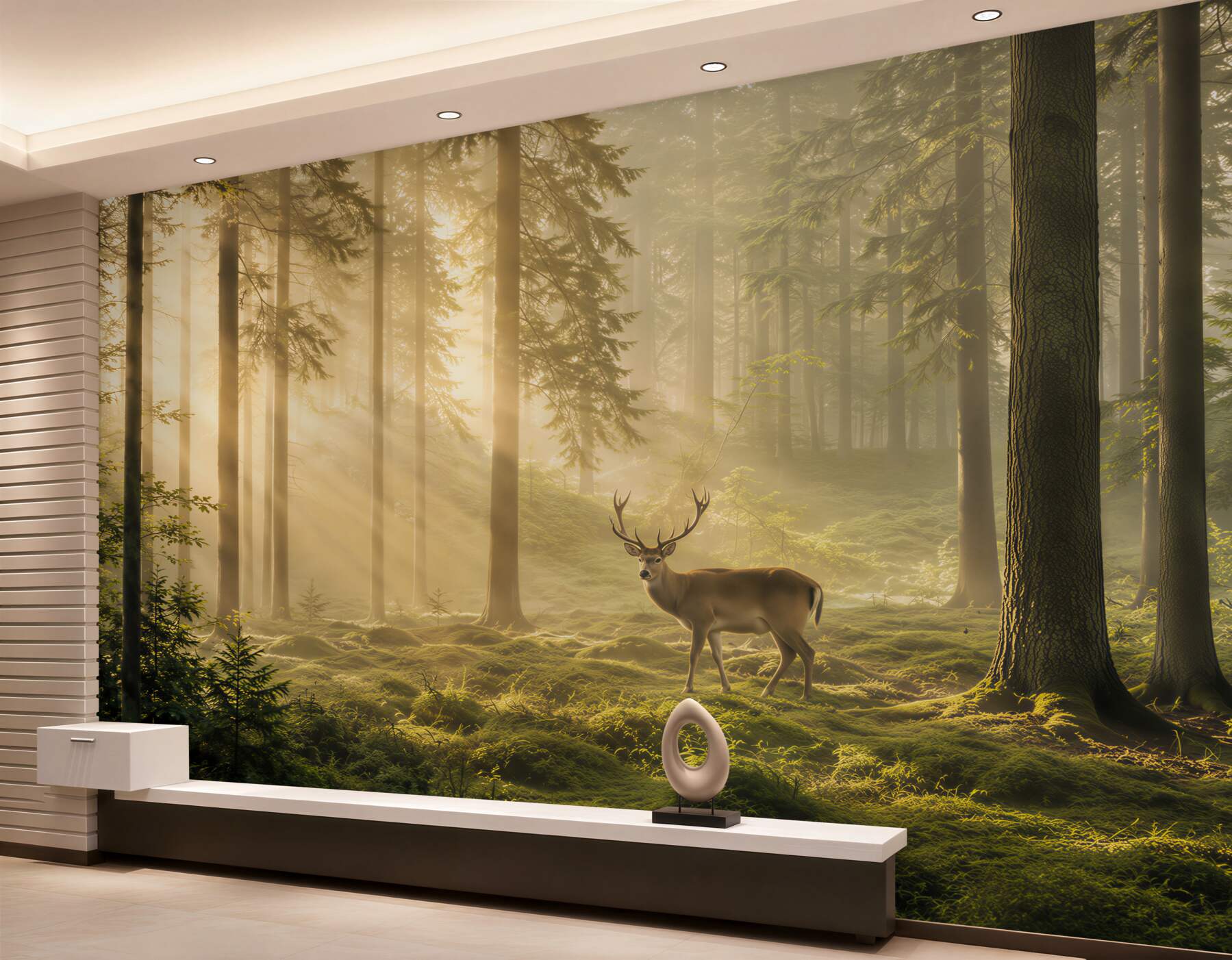 Fototapeta Hirsch in nebligem wald