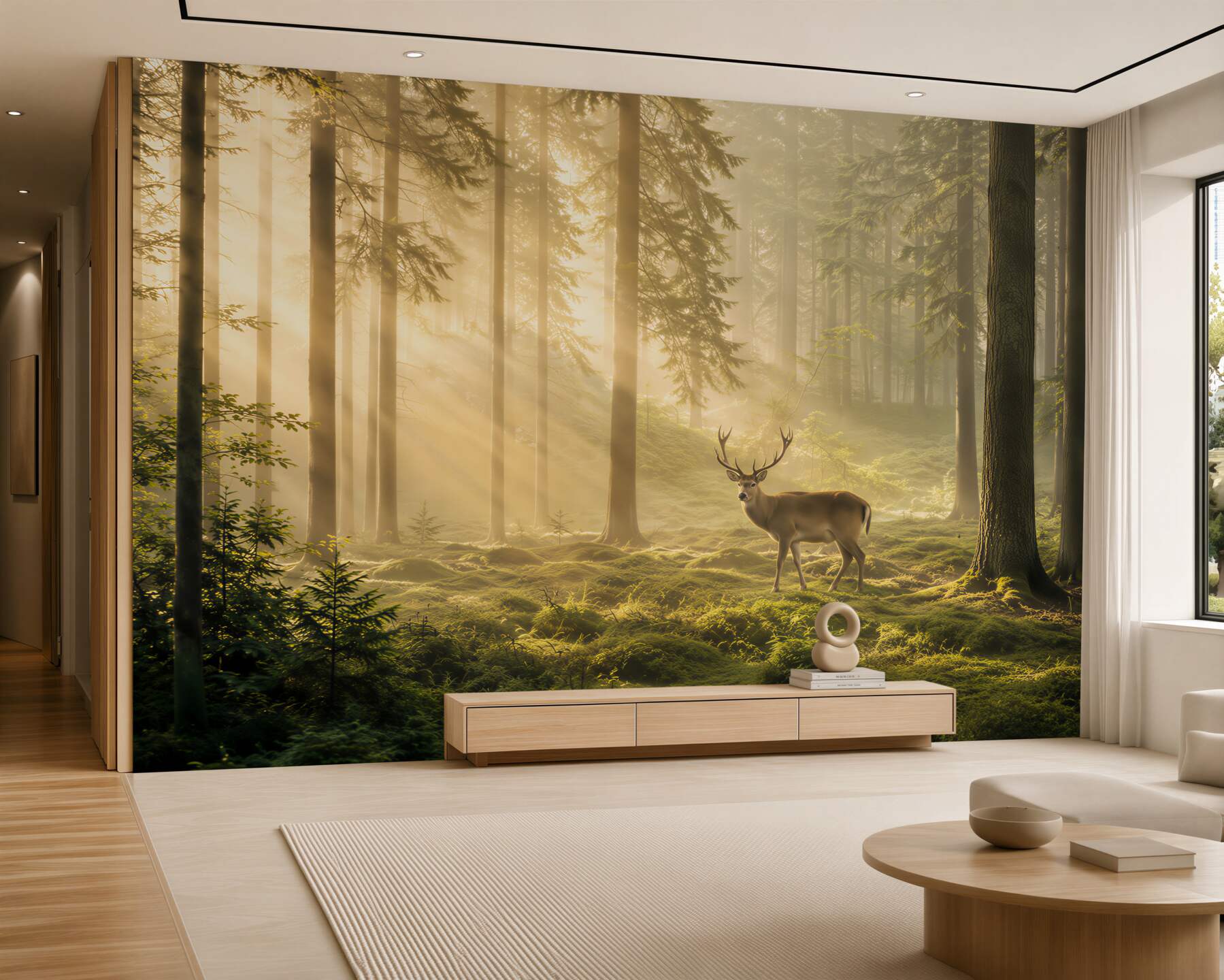 Fototapeta Hirsch in nebligem wald?v23