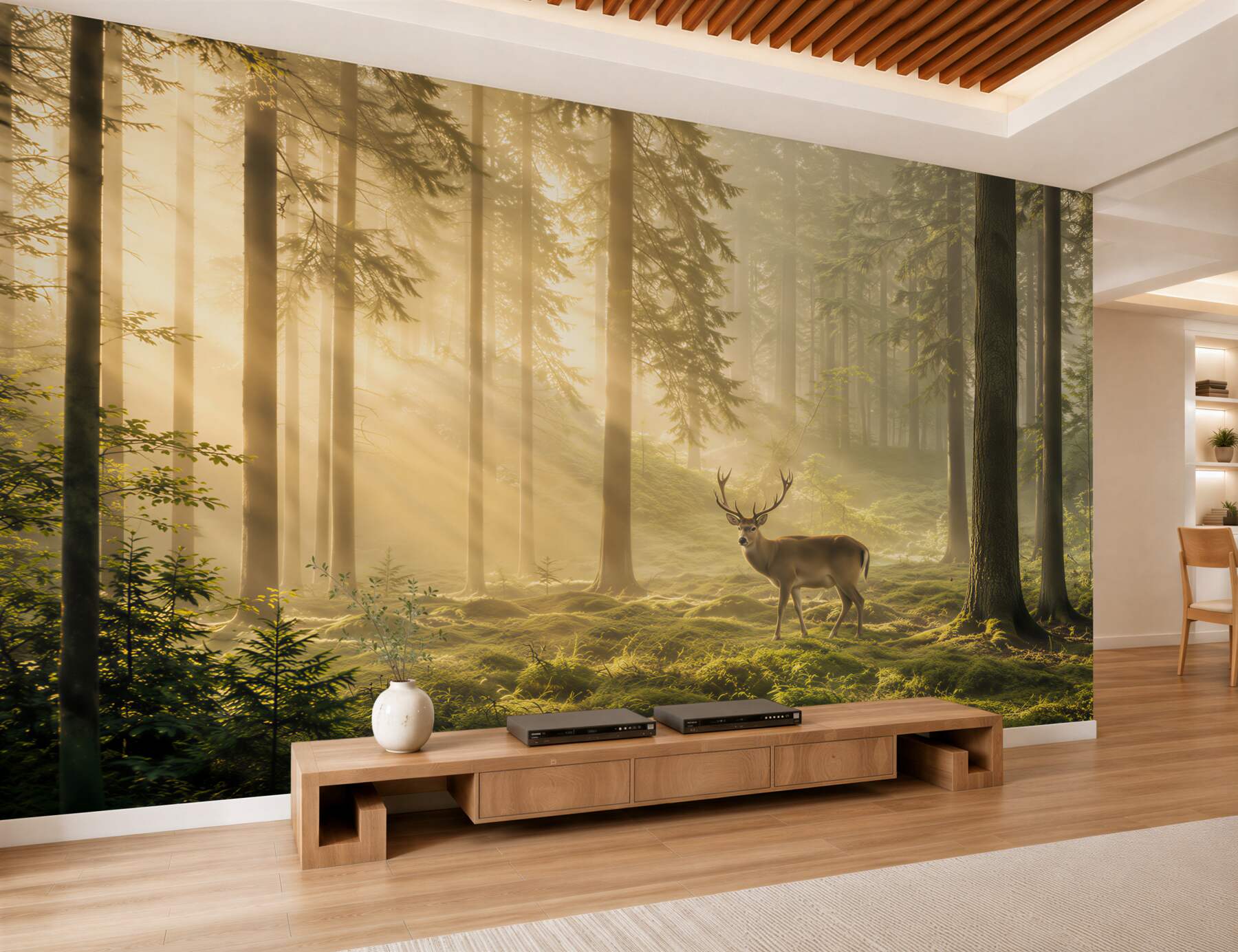 Fototapeta Hirsch in nebligem wald?v23