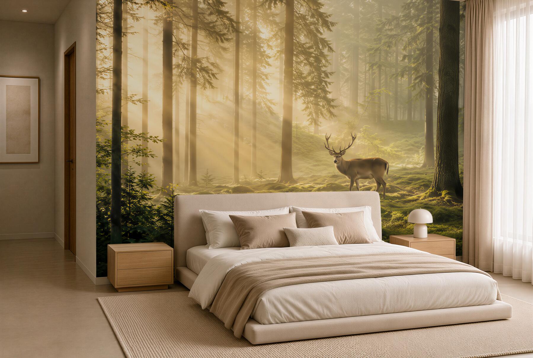 Fototapeta Hirsch in nebligem wald?v23