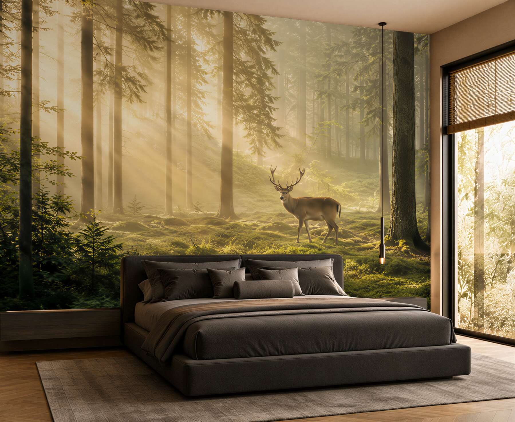 Fototapeta Hirsch in nebligem wald?v23