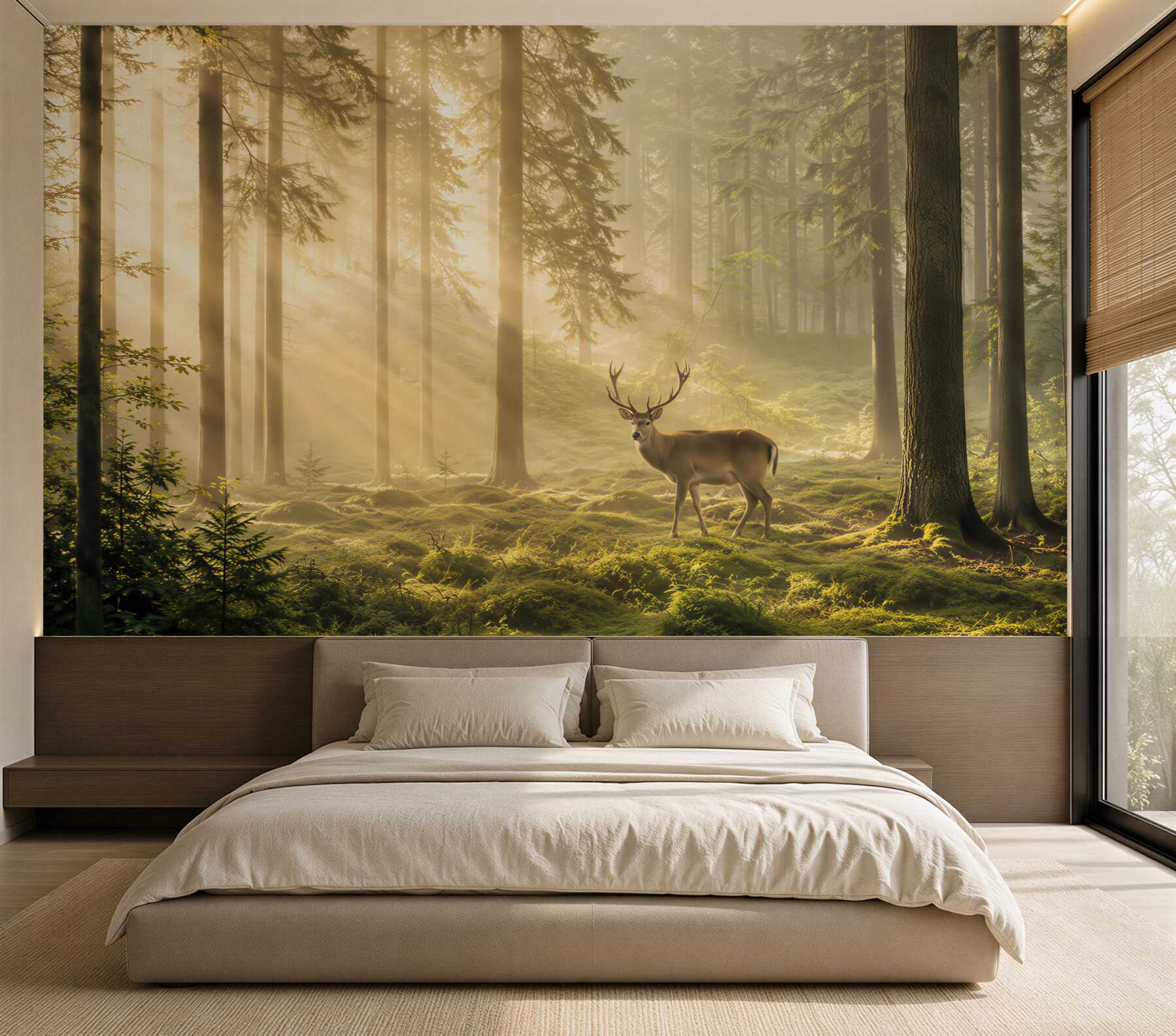 Fototapeta Hirsch in nebligem wald?v23
