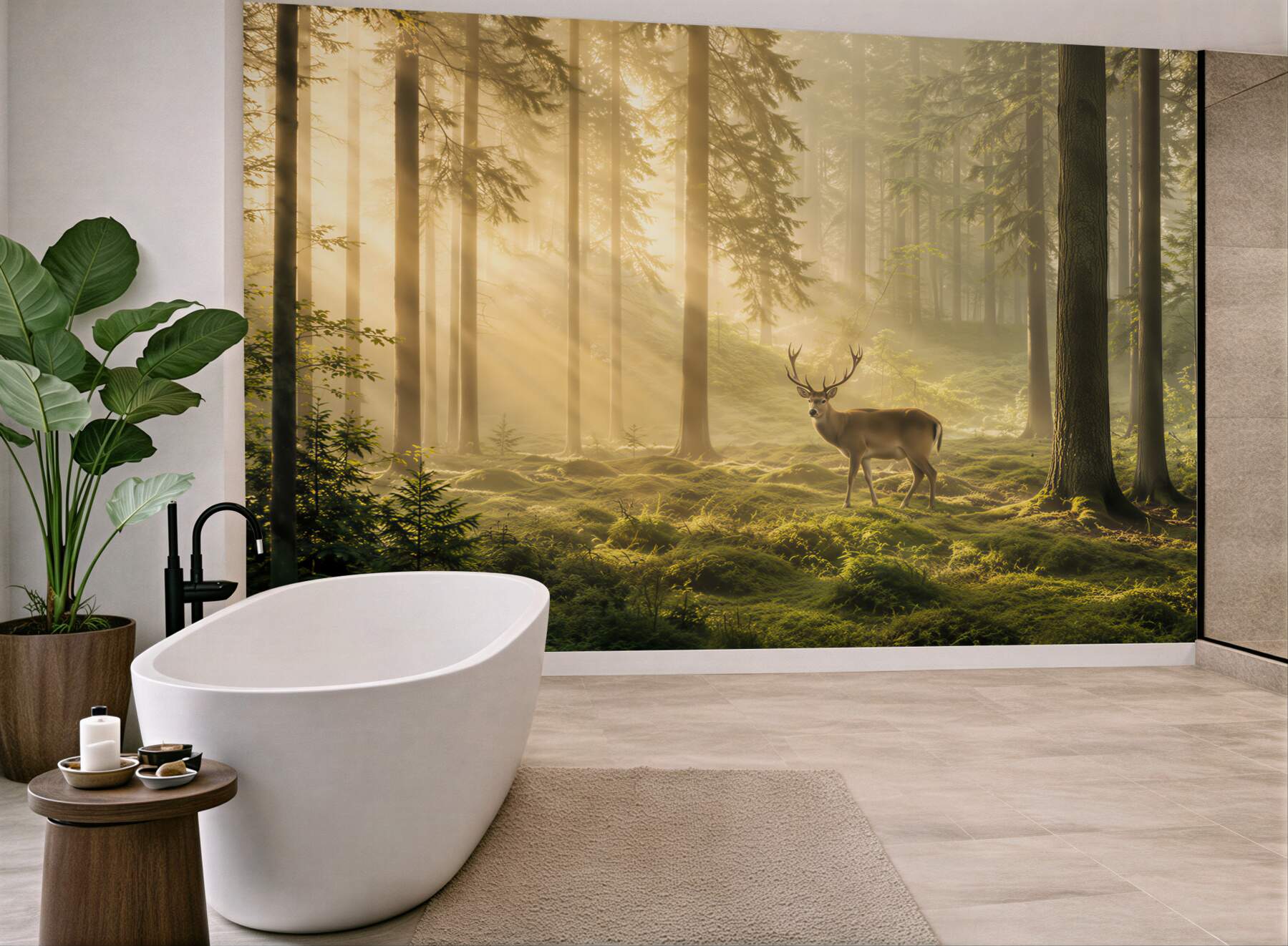 Fototapeta Hirsch in nebligem wald?v23