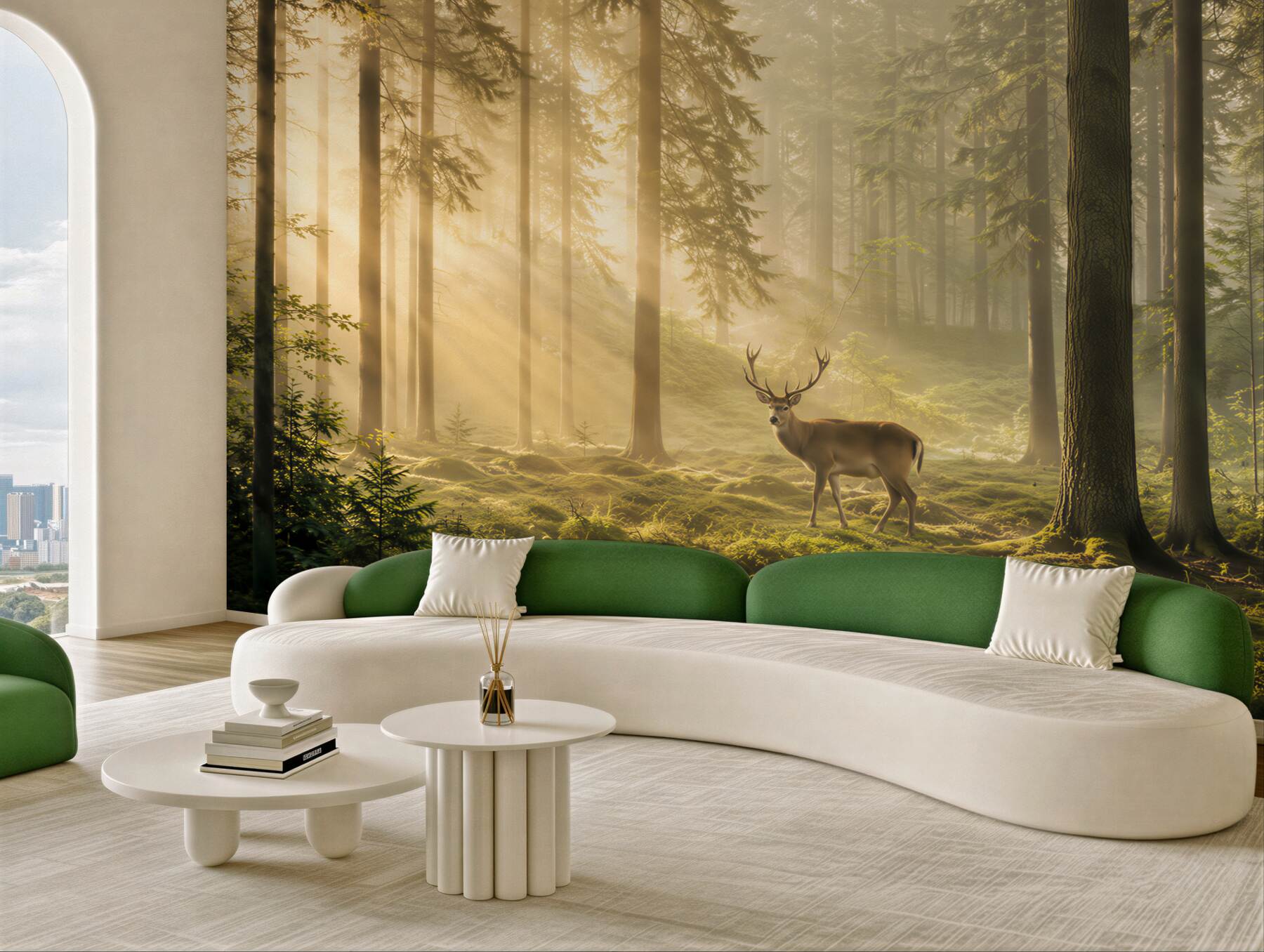 Fototapeta Hirsch in nebligem wald?v23