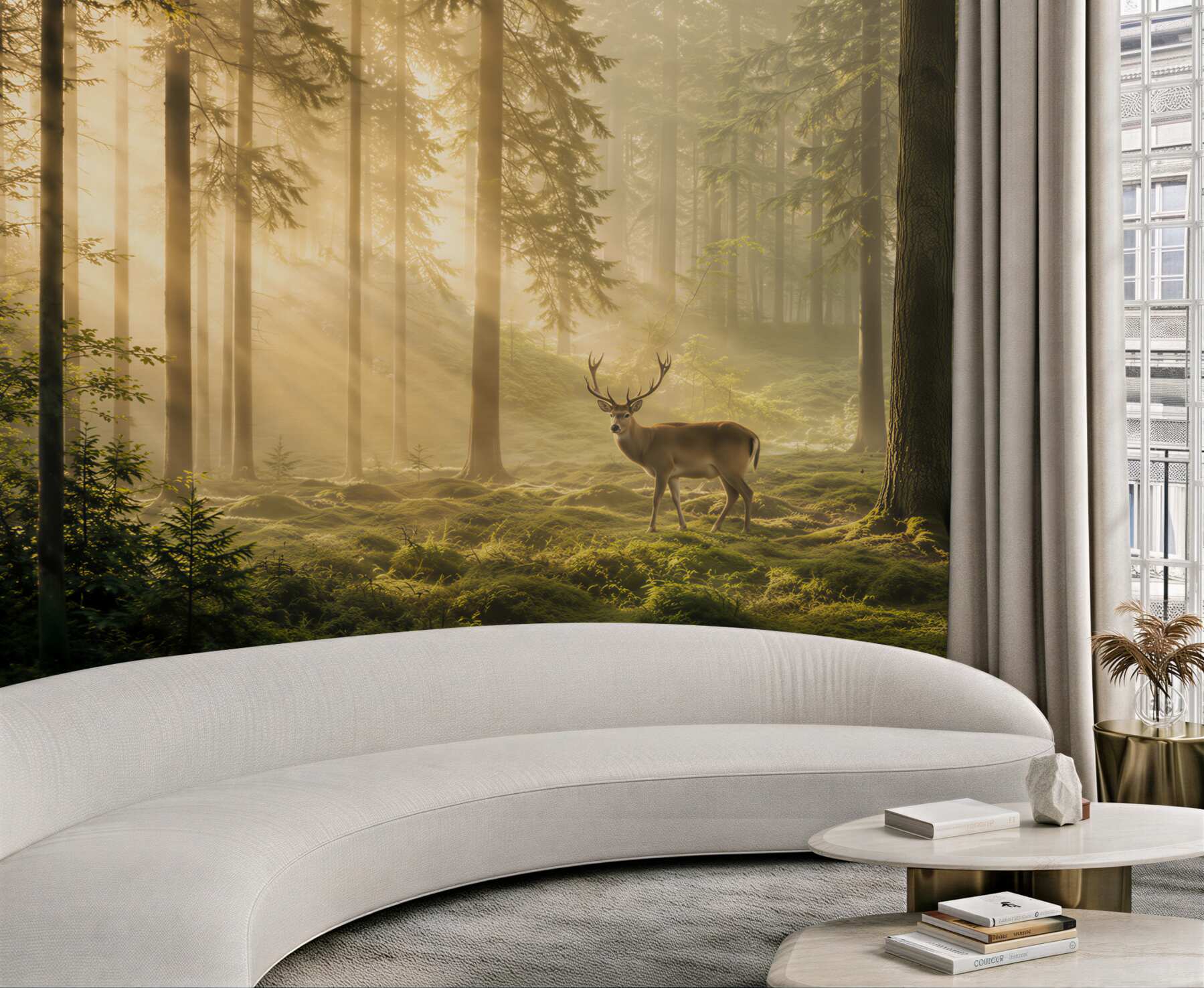 Fototapeta Hirsch in nebligem wald?v23
