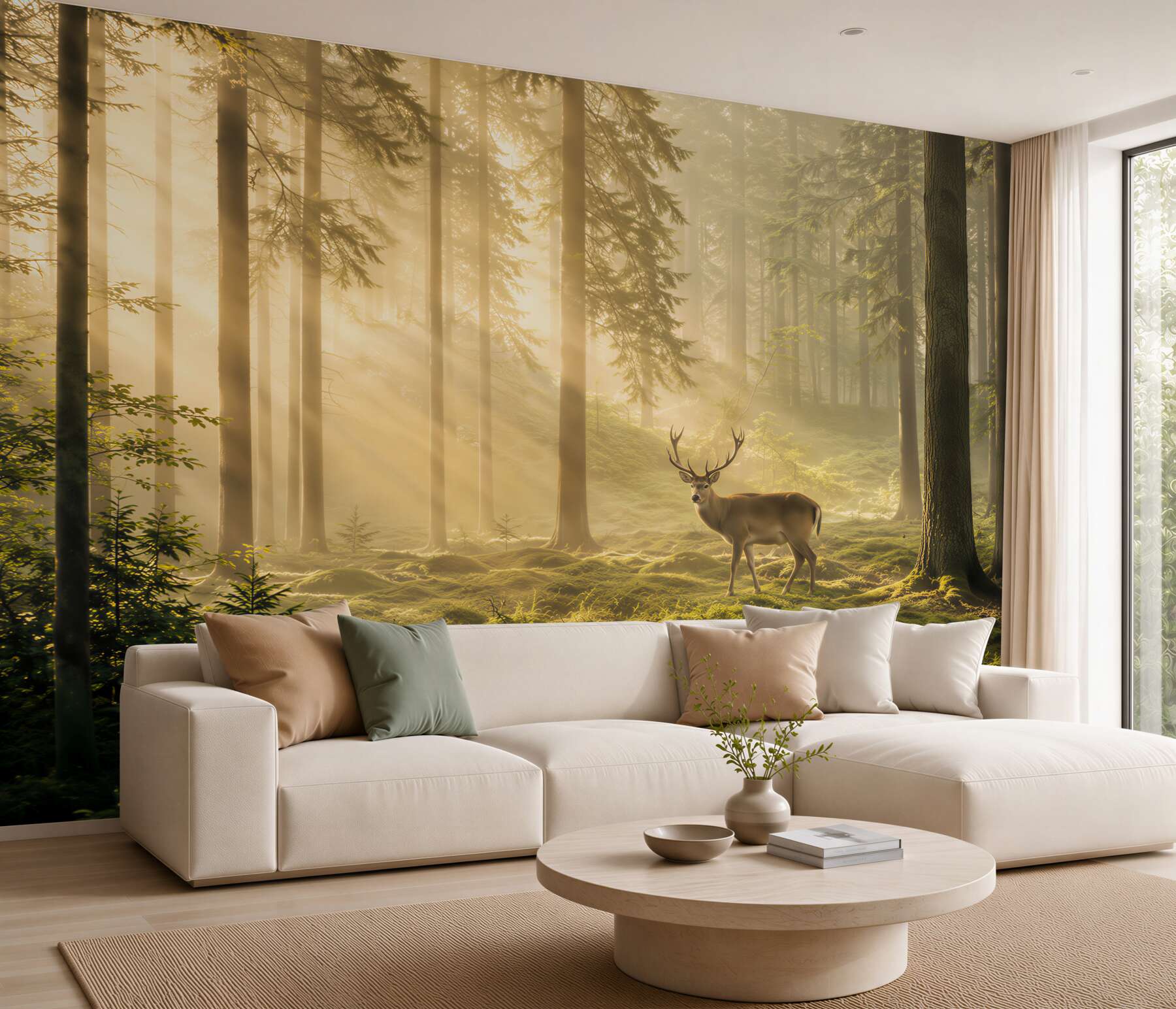 Fototapeta Hirsch in nebligem wald?v23