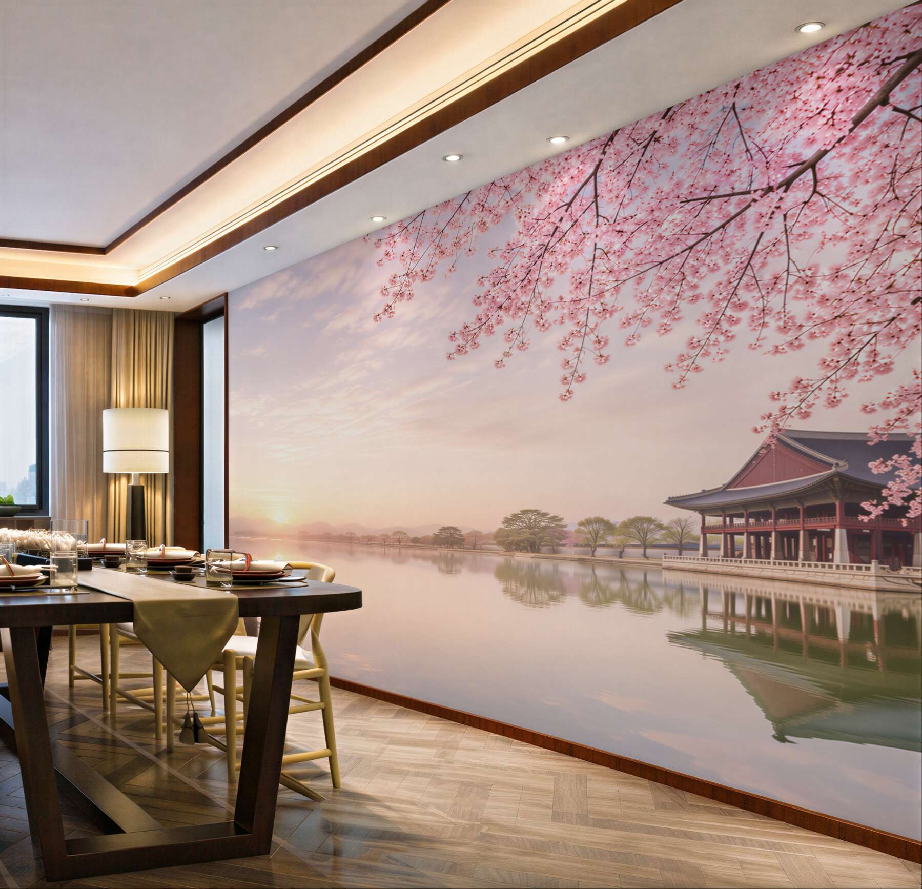 Fototapeta Gyeongbokgung pałac z drzewa wiśni w czasie wiosny w Seulu miasto korea, korea południowa.