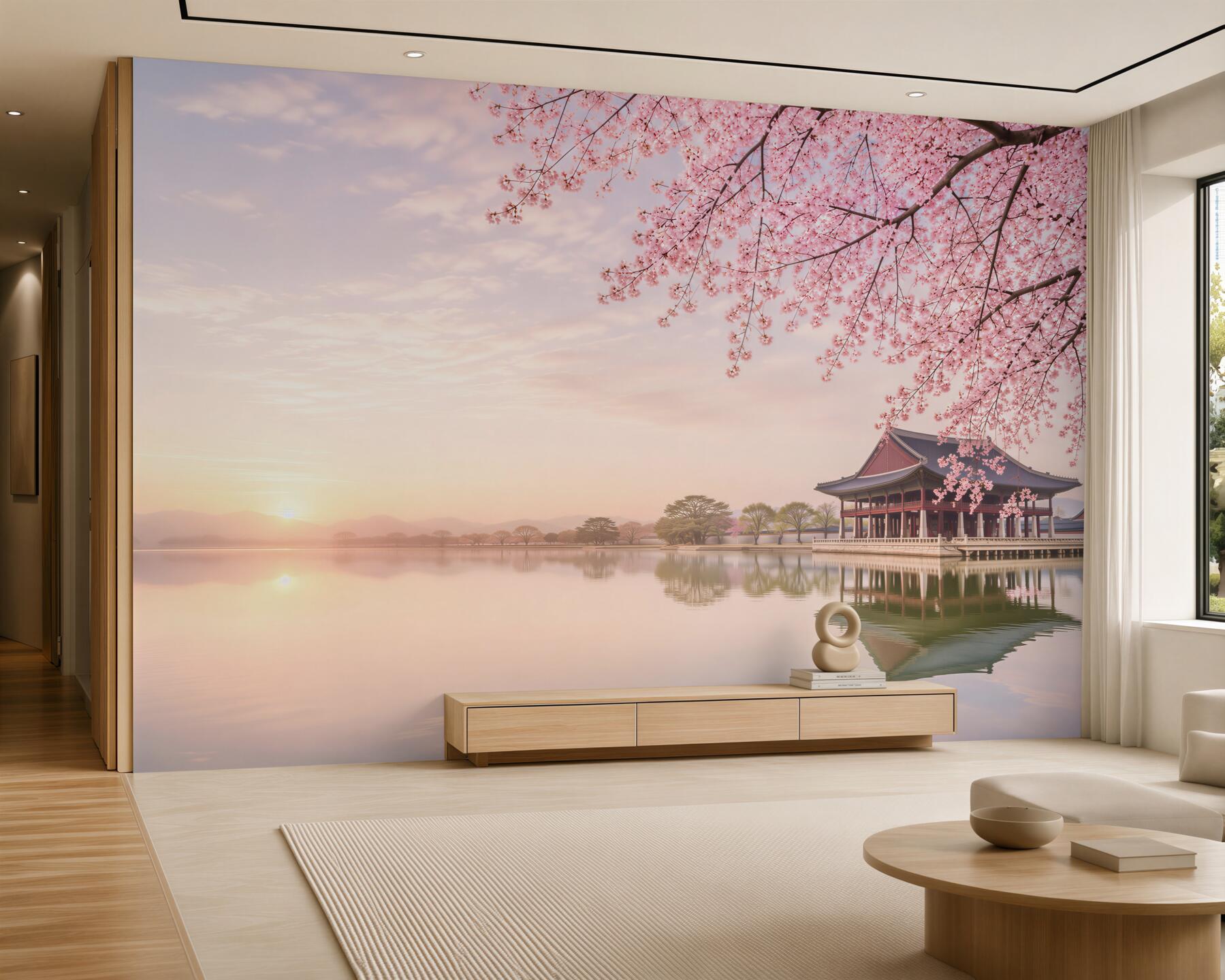 Fototapeta Gyeongbokgung pałac z drzewa wiśni w czasie wiosny w Seulu miasto korea, korea południowa.?v23