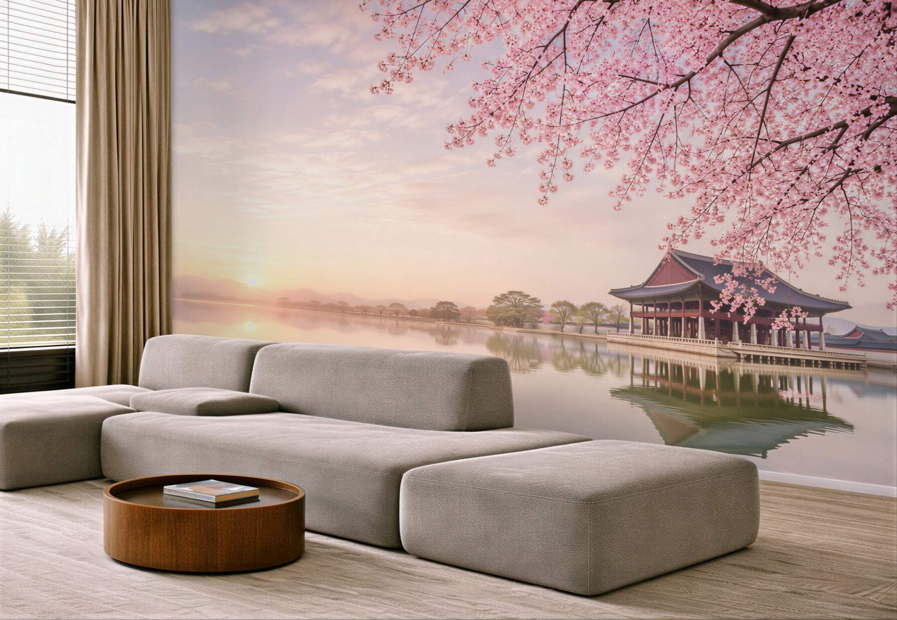 Fototapeta Gyeongbokgung pałac z drzewa wiśni w czasie wiosny w Seulu miasto korea, korea południowa.?v23