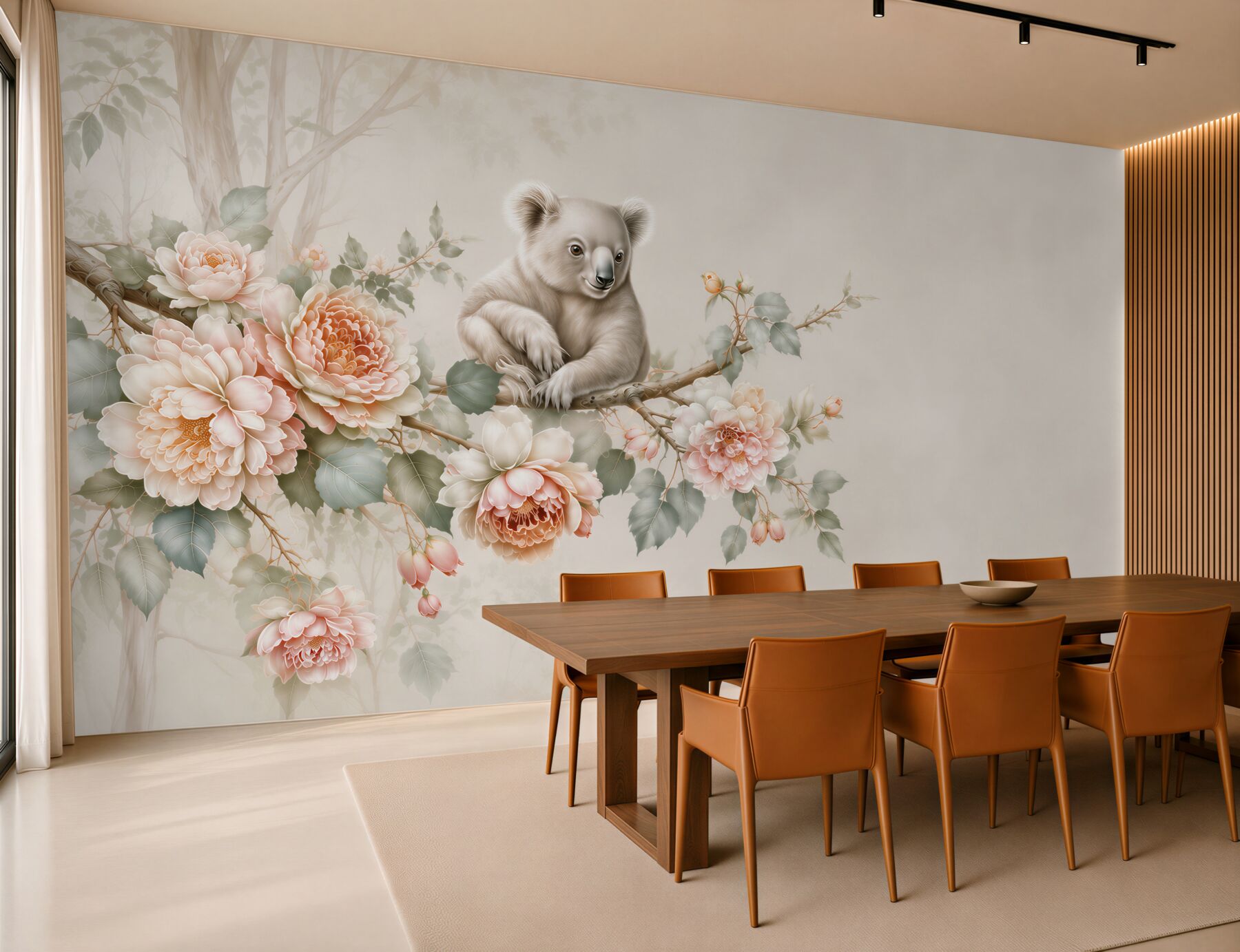 Fototapeta miś koala na gałęzi wśród pastelowych kwiatów do pokoju dziecka?v23