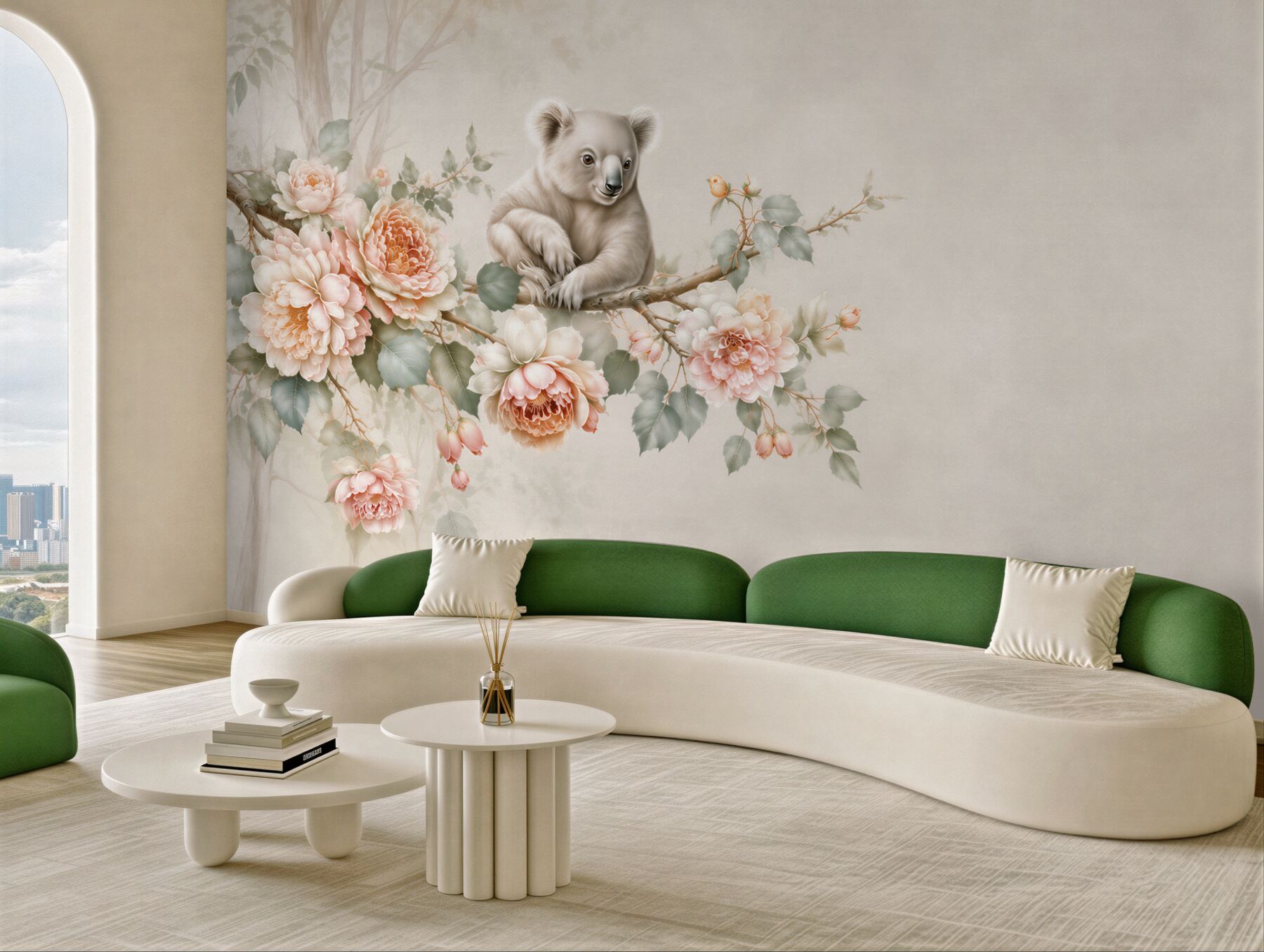 Fototapeta miś koala na gałęzi wśród pastelowych kwiatów do pokoju dziecka?v23