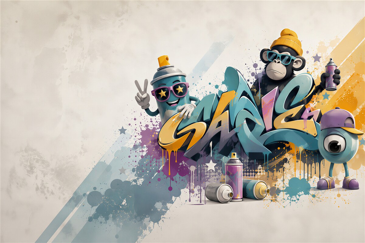 Fototapeta graffiti street art z małpką i puszką sprayu do pokoju młodzieżowego