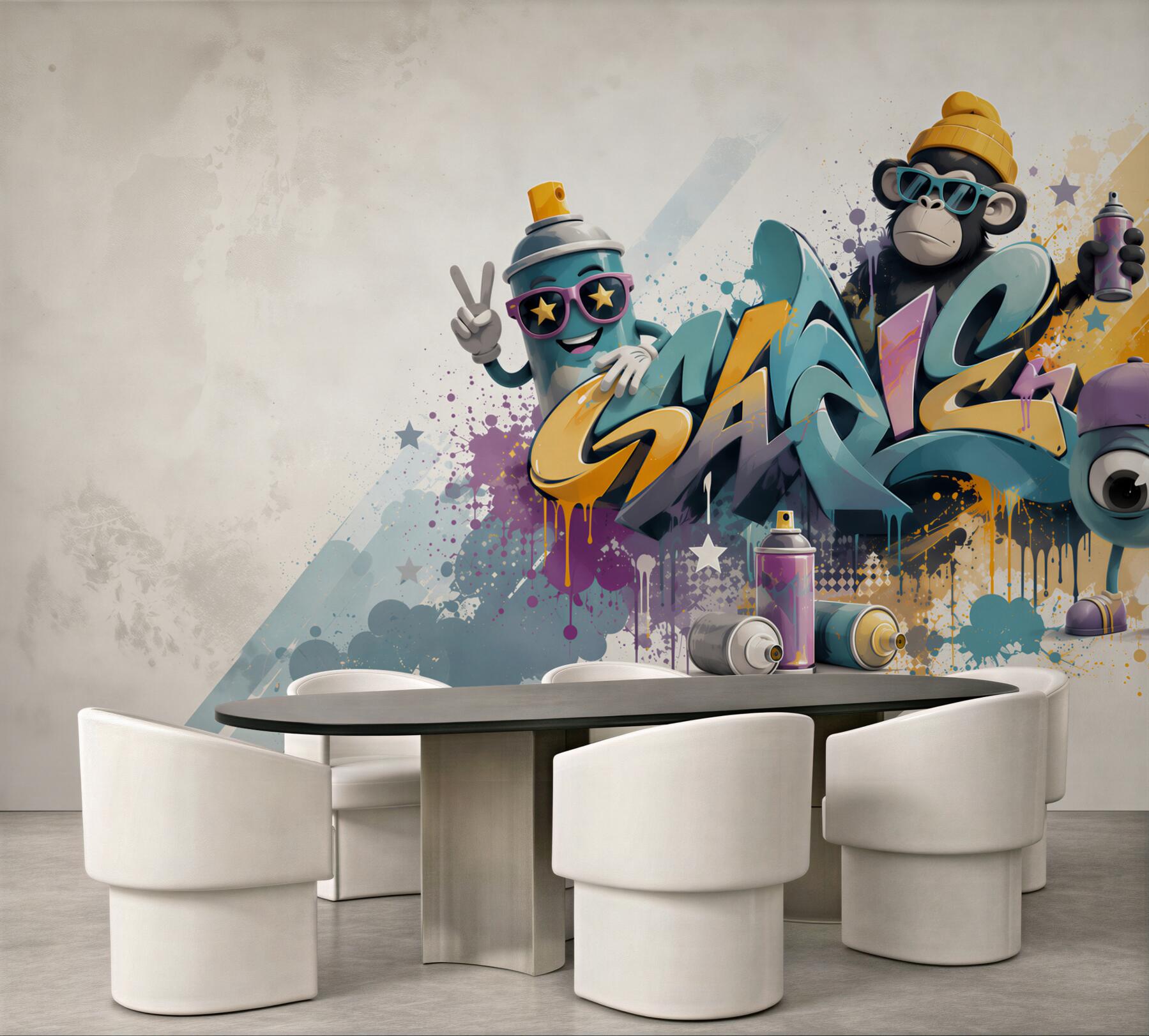 Fototapeta graffiti street art z małpką i puszką sprayu do pokoju młodzieżowego?v23