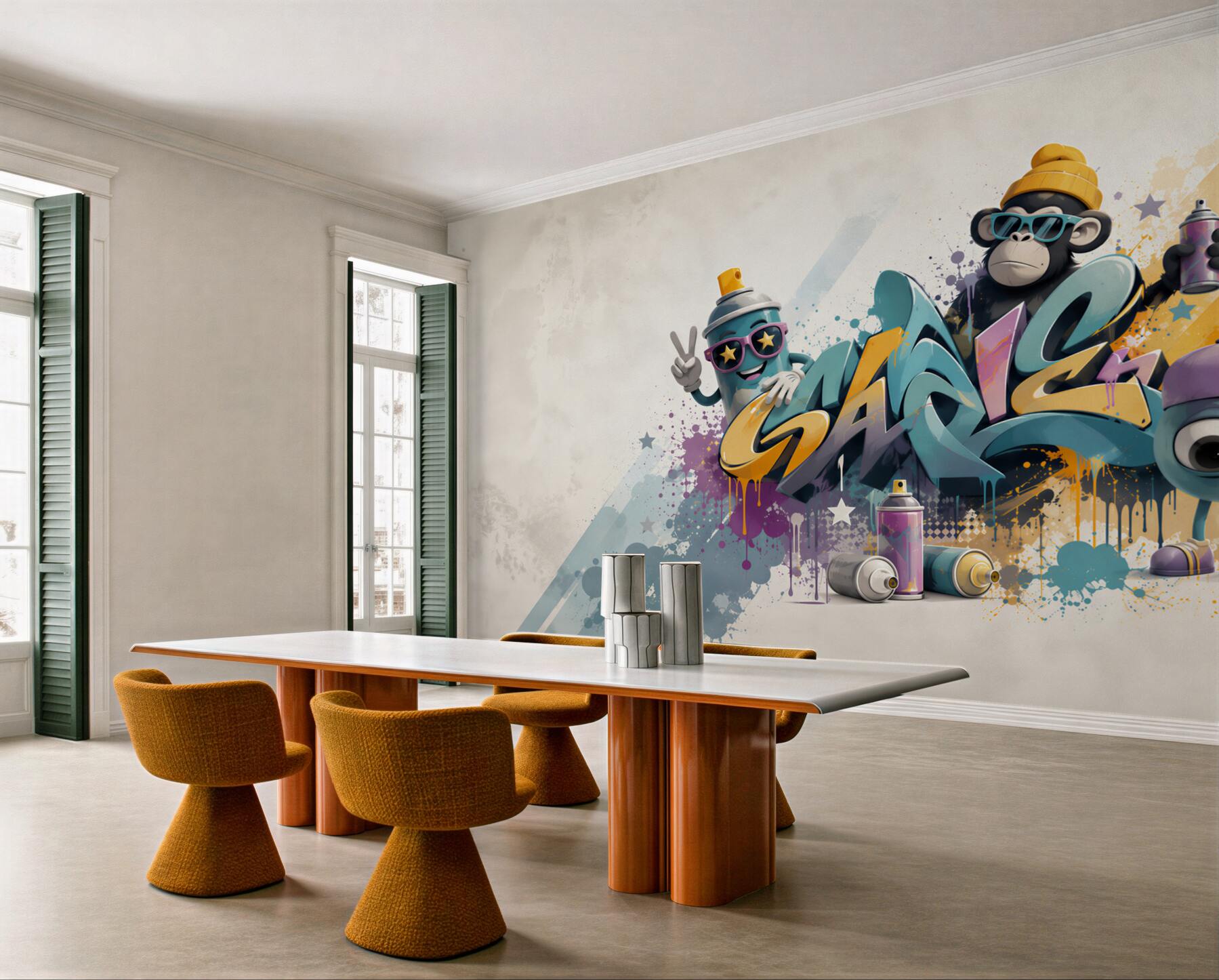 Fototapeta graffiti street art z małpką i puszką sprayu do pokoju młodzieżowego?v23