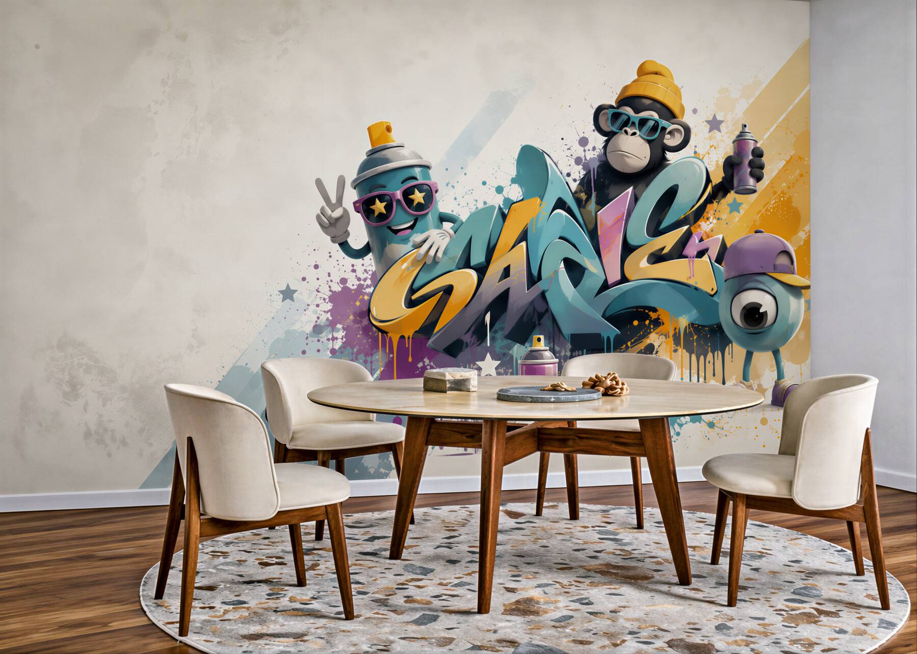 Fototapeta graffiti street art z małpką i puszką sprayu do pokoju młodzieżowego?v23
