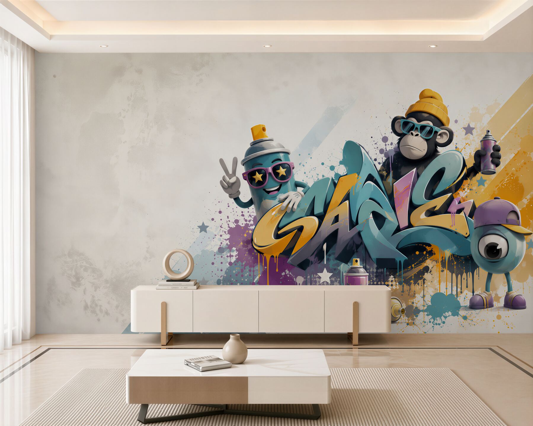 Fototapeta graffiti street art z małpką i puszką sprayu do pokoju młodzieżowego?v23
