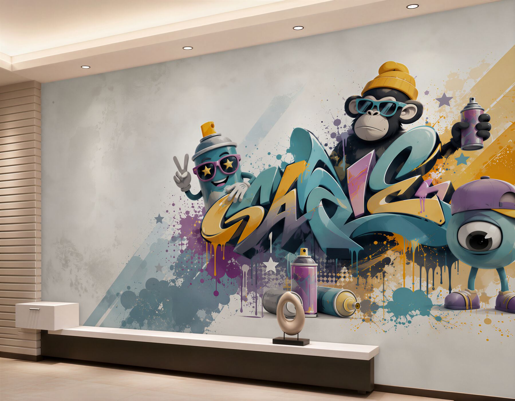 Fototapeta graffiti street art z małpką i puszką sprayu do pokoju młodzieżowego?v23