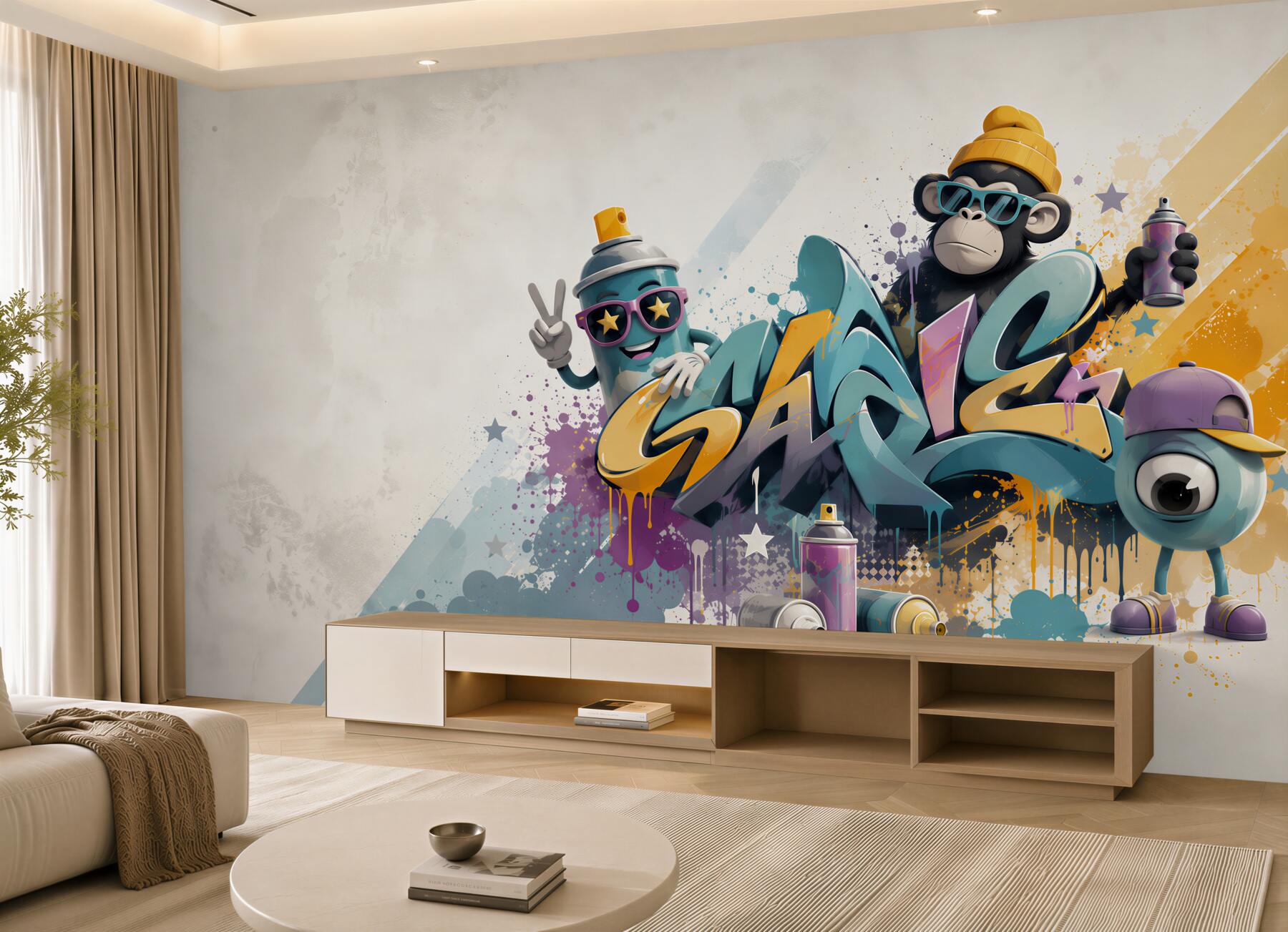 Fototapeta graffiti street art z małpką i puszką sprayu do pokoju młodzieżowego?v23