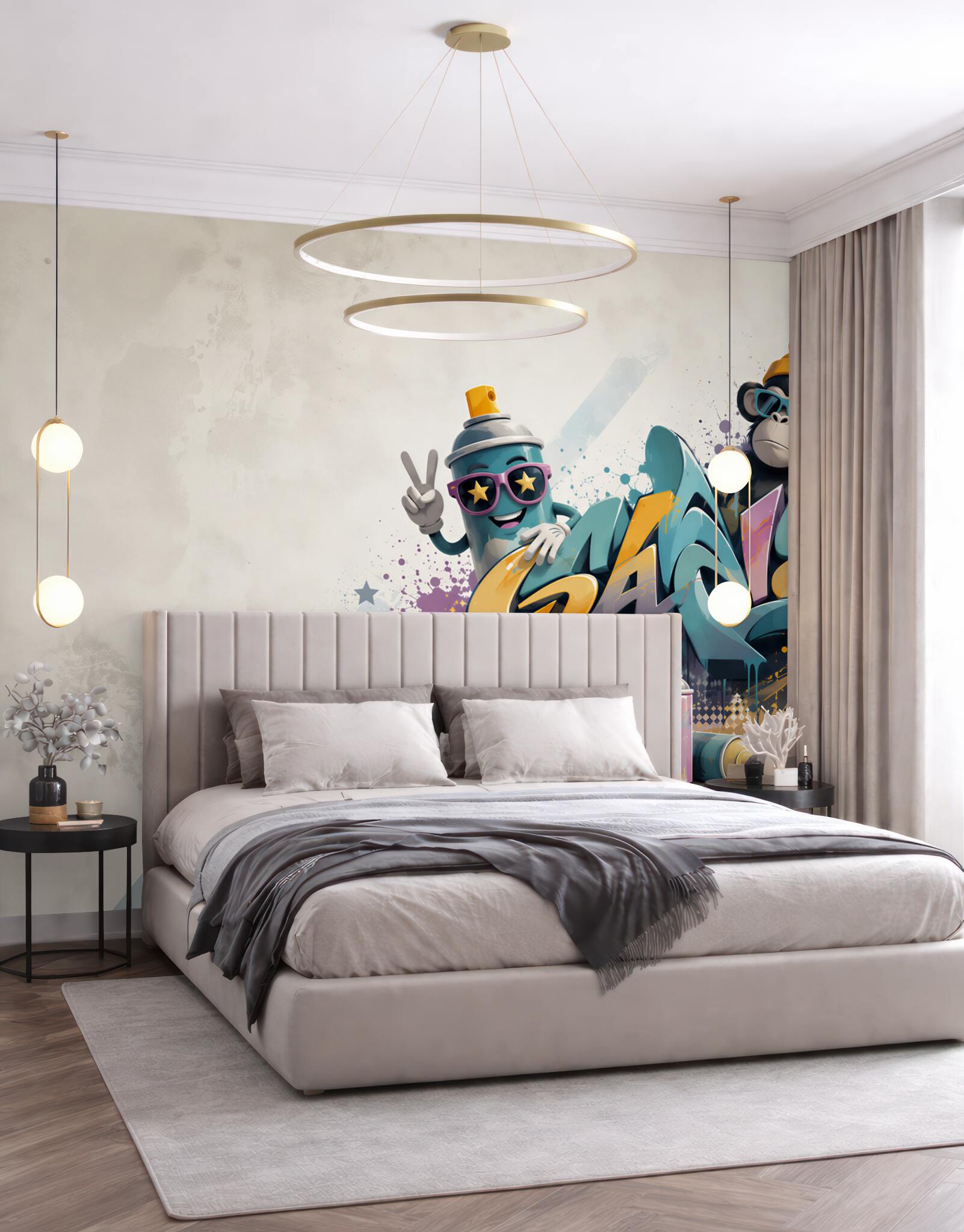 Fototapeta graffiti street art z małpką i puszką sprayu do pokoju młodzieżowego?v23