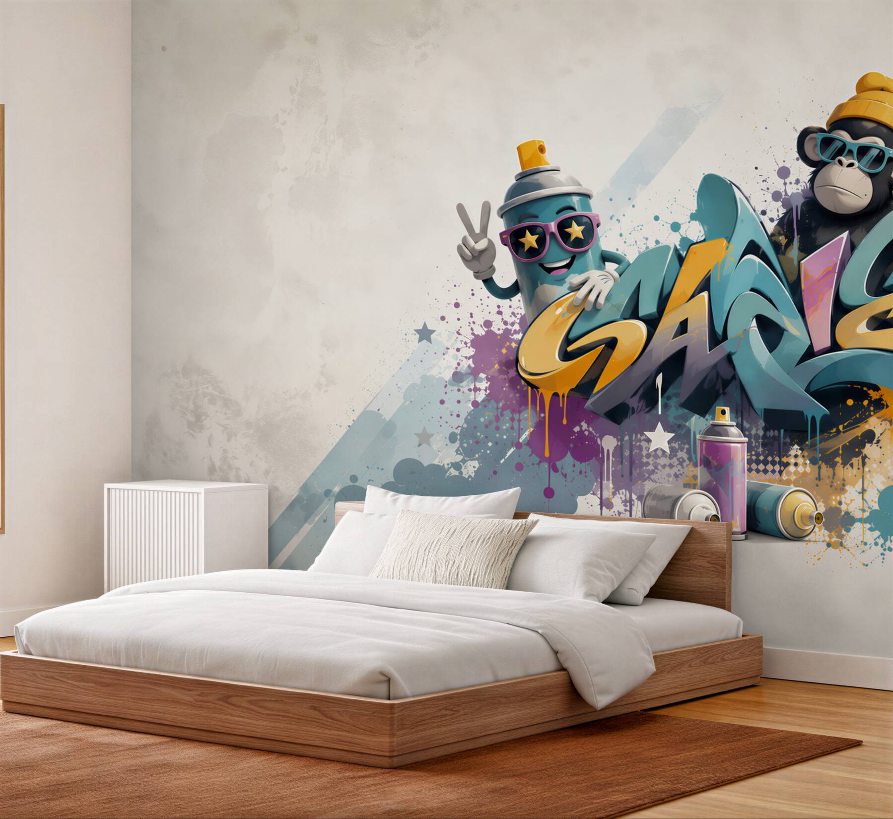 Fototapeta graffiti street art z małpką i puszką sprayu do pokoju młodzieżowego?v23