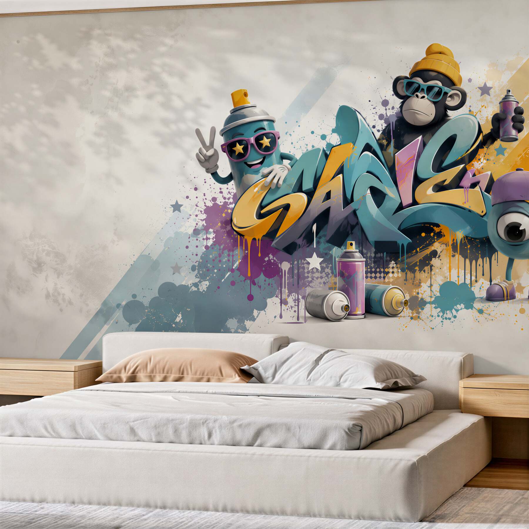 Fototapeta graffiti street art z małpką i puszką sprayu do pokoju młodzieżowego
