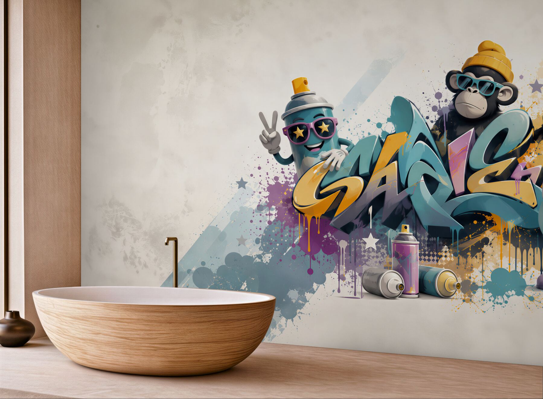 Fototapeta graffiti street art z małpką i puszką sprayu do pokoju młodzieżowego?v23