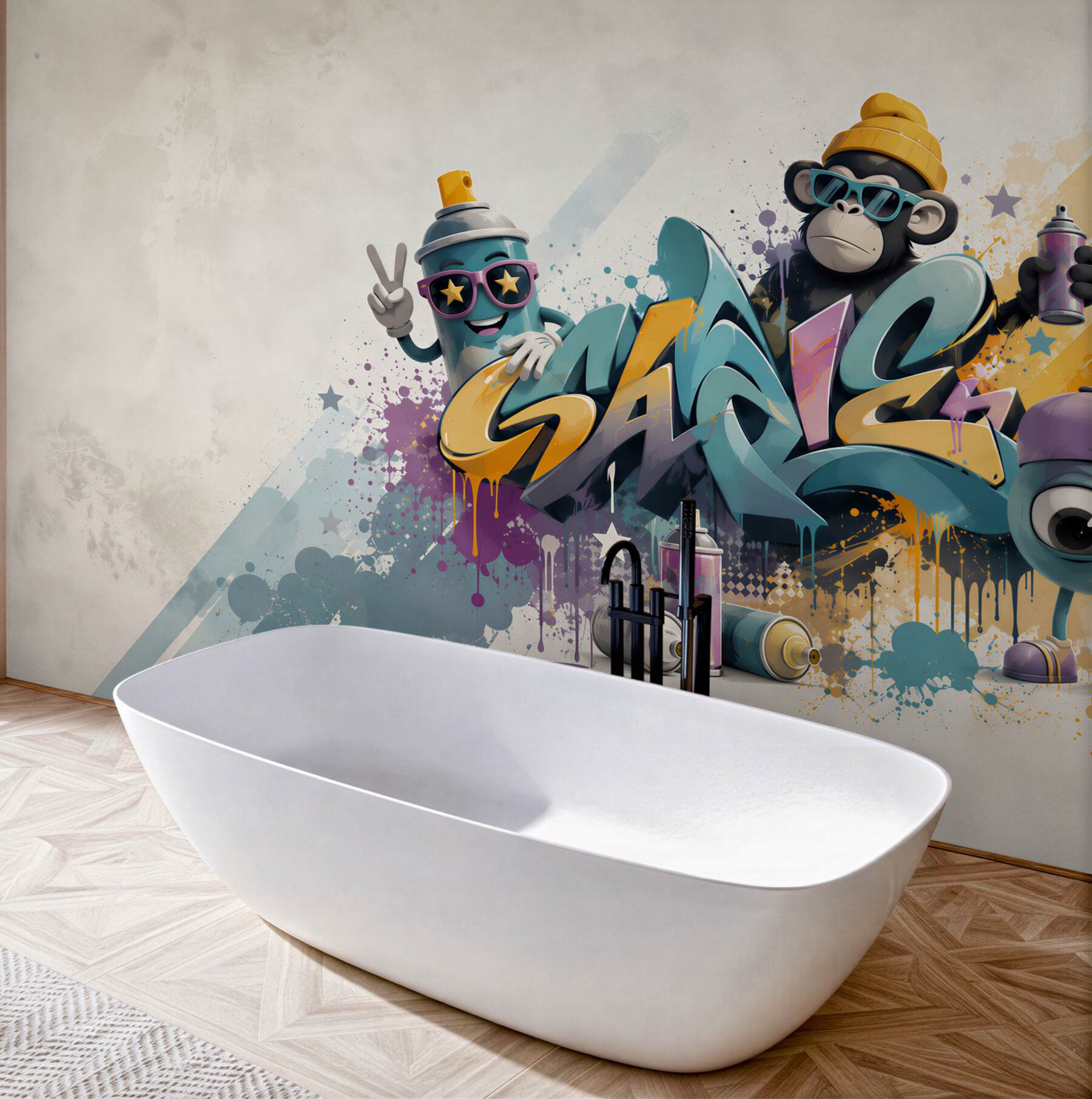 Fototapeta graffiti street art z małpką i puszką sprayu do pokoju młodzieżowego?v23