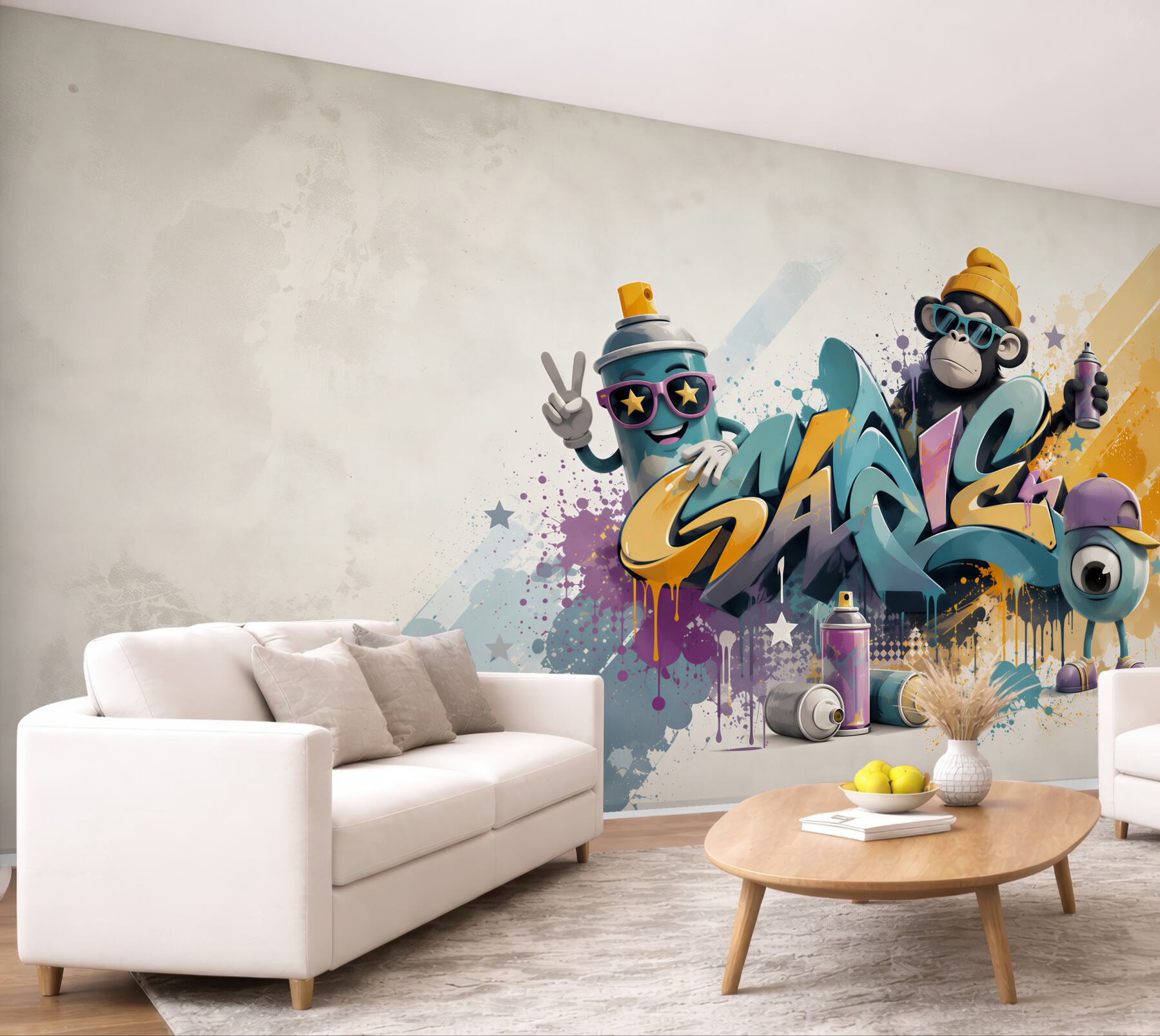 Fototapeta graffiti street art z małpką i puszką sprayu do pokoju młodzieżowego?v23
