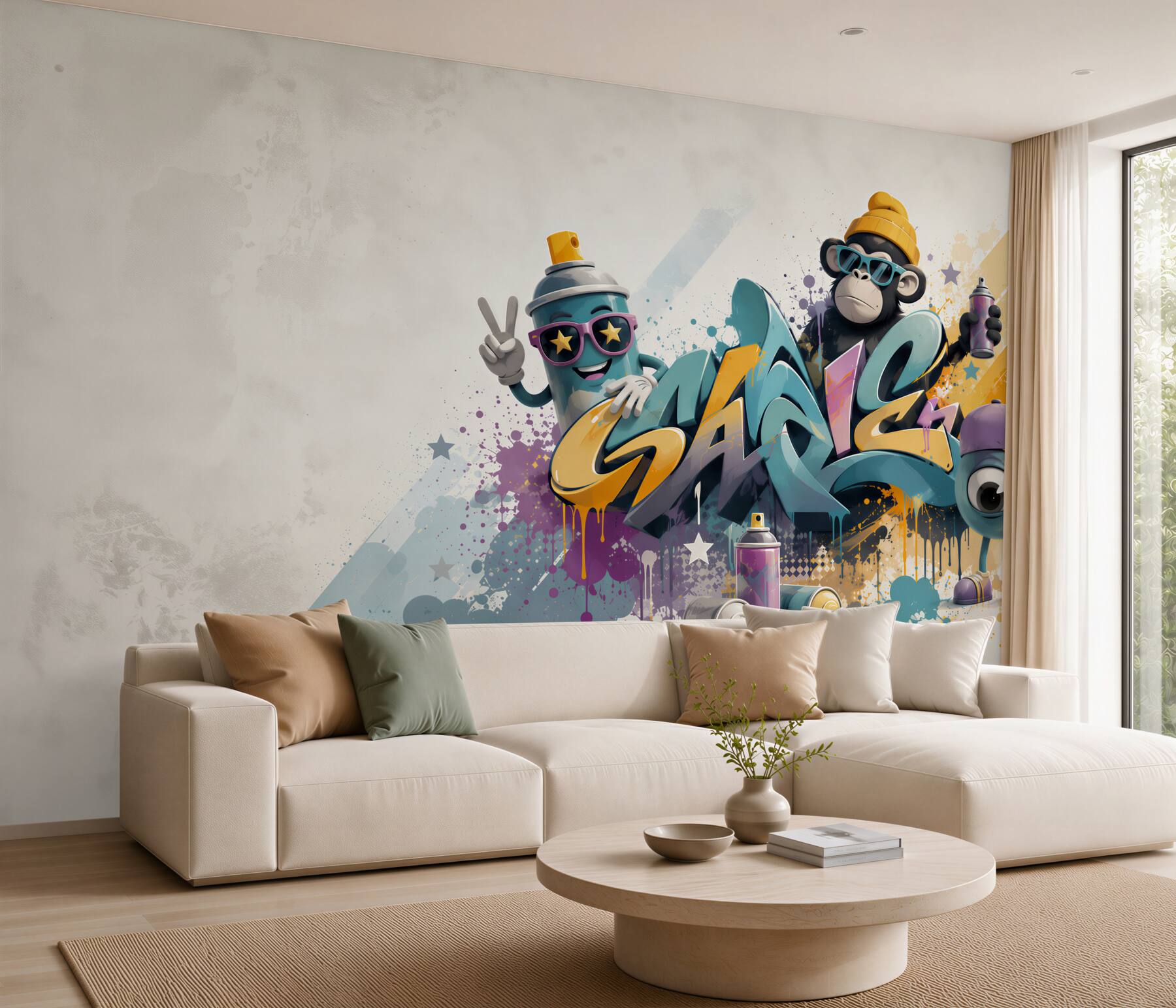 Fototapeta graffiti street art z małpką i puszką sprayu do pokoju młodzieżowego?v23