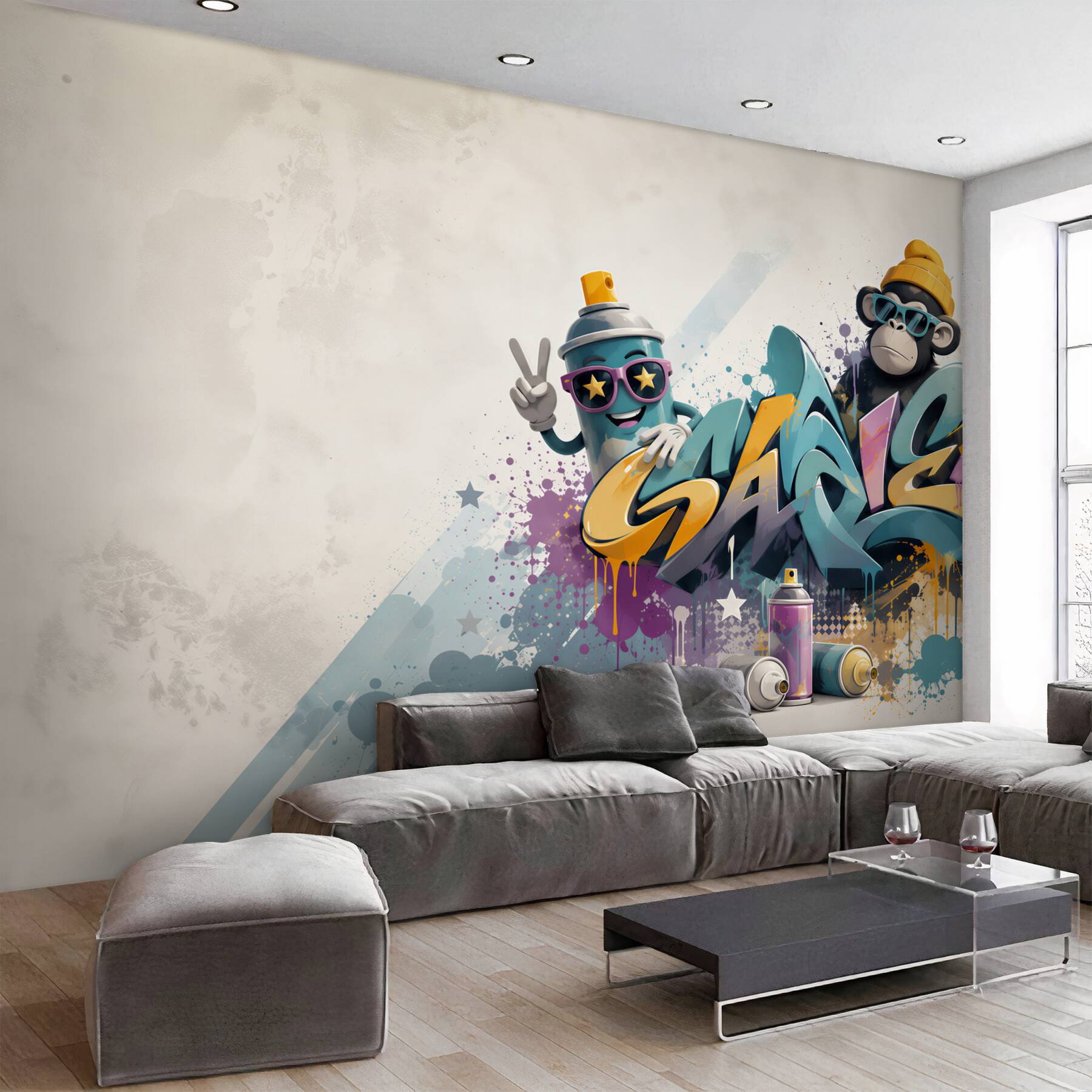 Fototapeta graffiti street art z małpką i puszką sprayu do pokoju młodzieżowego?v23