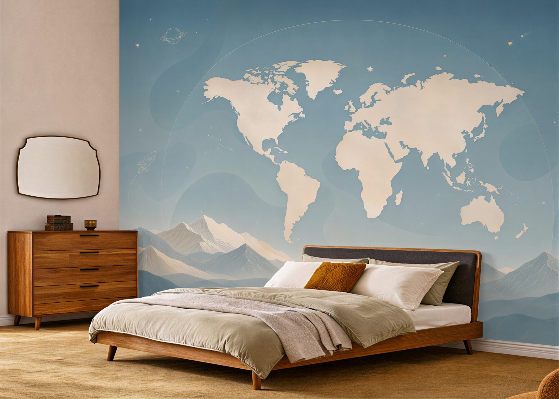 Fototapeta mapa świata w kosmicznym stylu z górami dla dzieci?v23