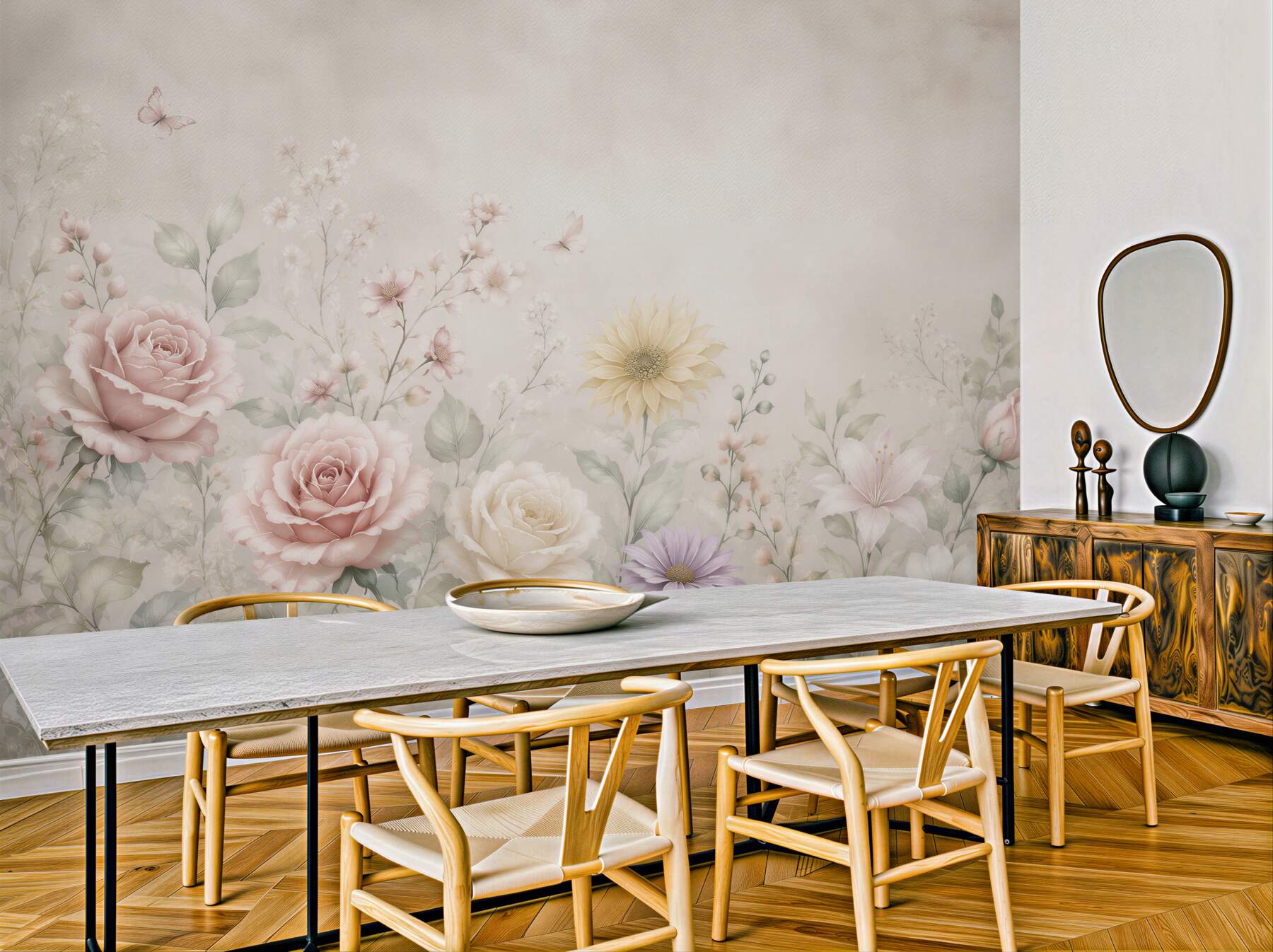 Fototapeta delikatne róże i polne kwiaty pastelowa elegancja?v23