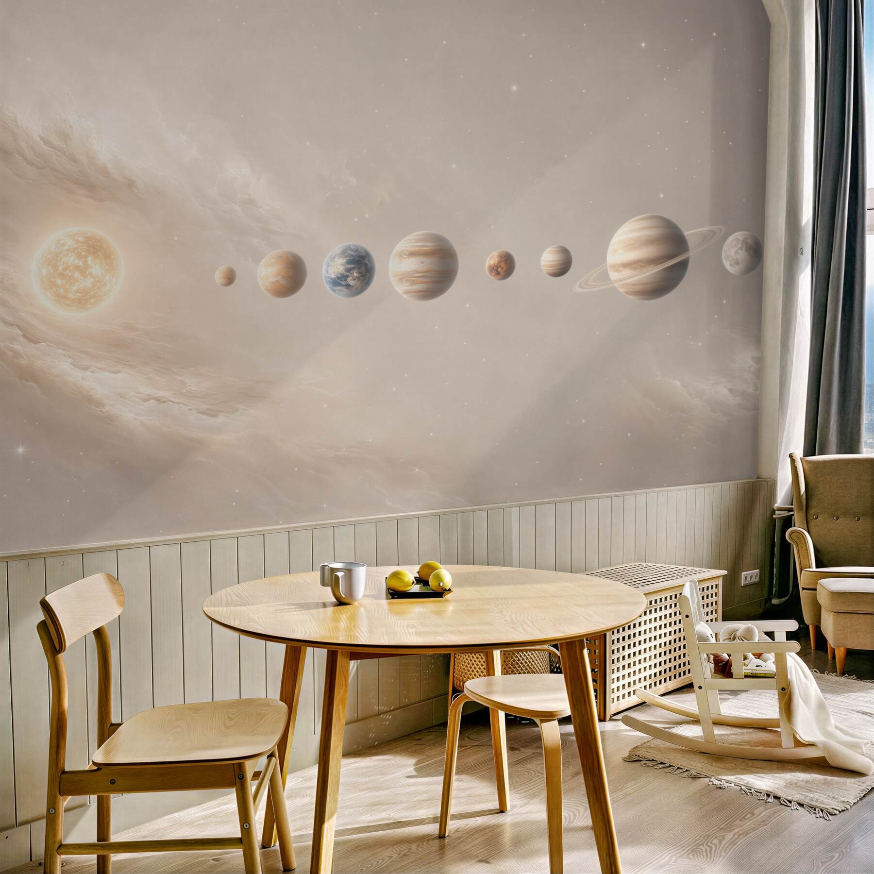 Fototapeta układ planet w kosmosie beżowa do pokoju dziecka?v23
