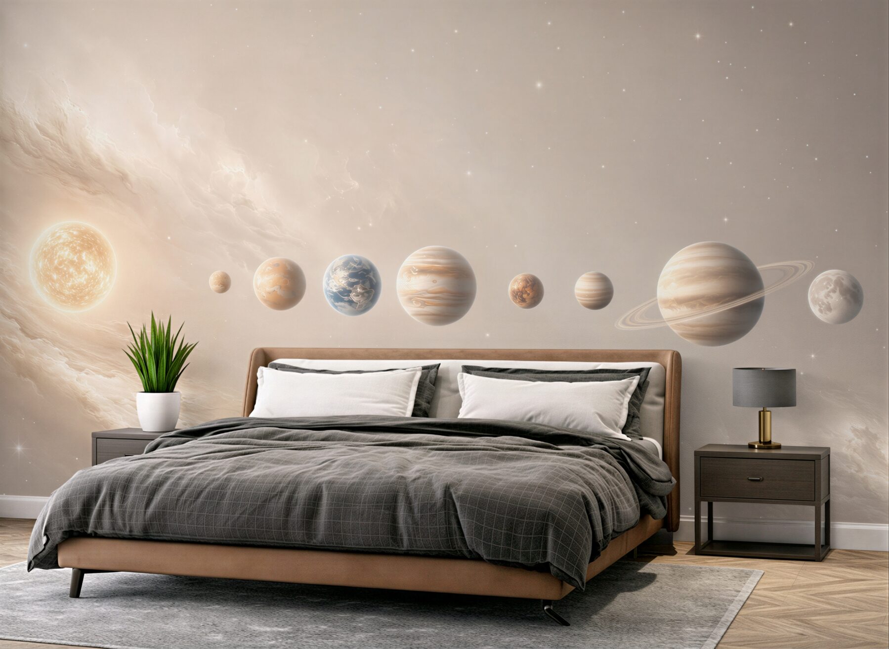 Fototapeta układ planet w kosmosie beżowa do pokoju dziecka?v23