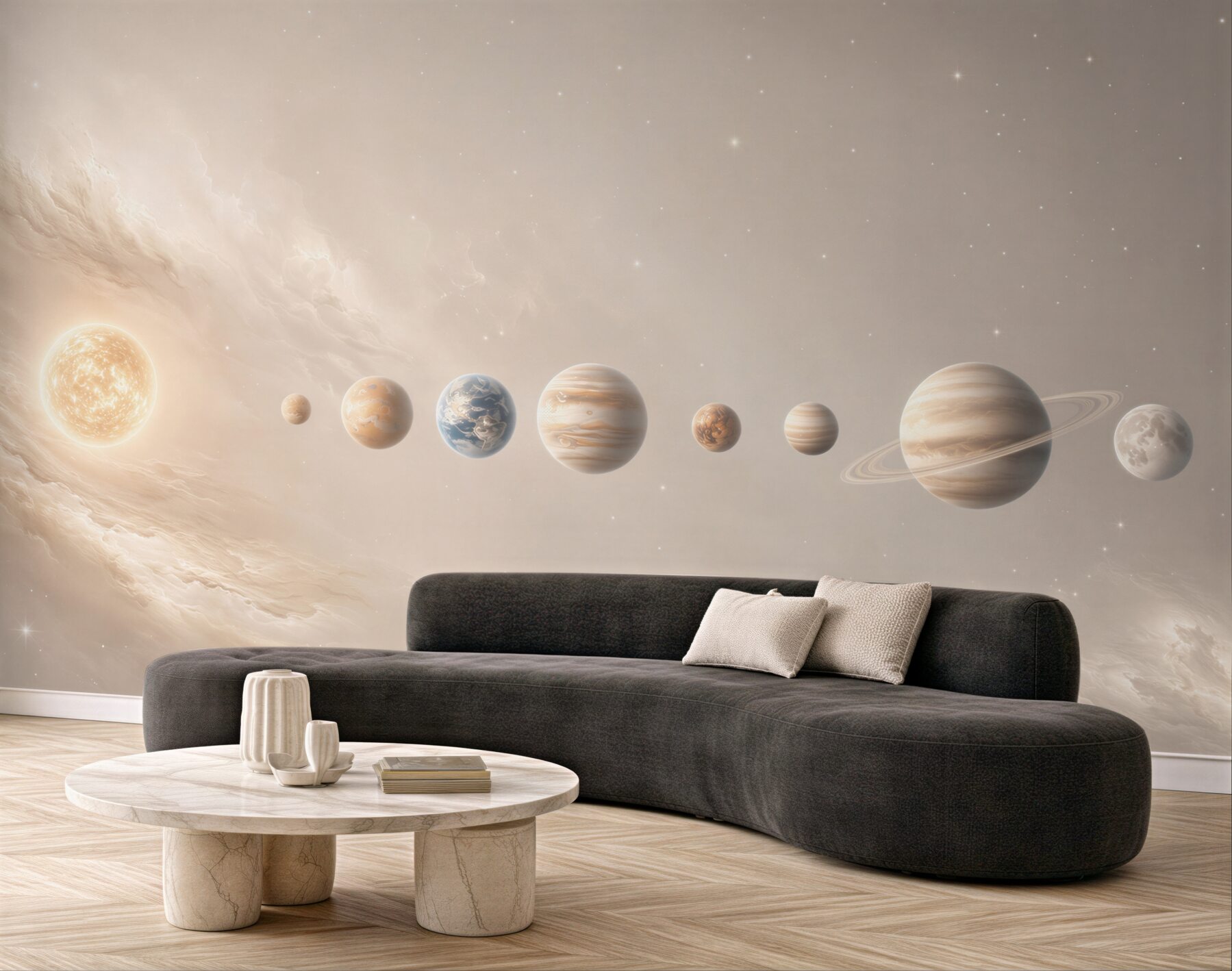 Fototapeta układ planet w kosmosie beżowa do pokoju dziecka?v23