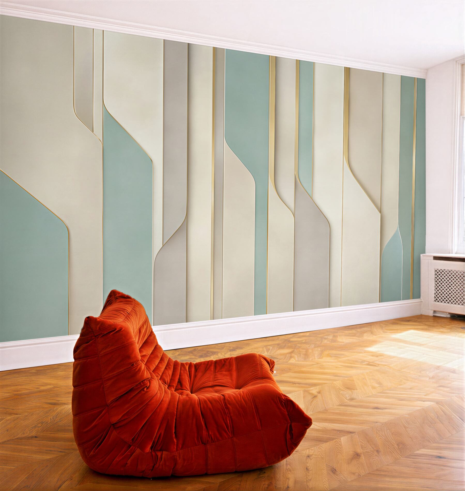 Fototapeta geometryczne panele 3D beżowo miętowe w nowoczesnym stylu?v23