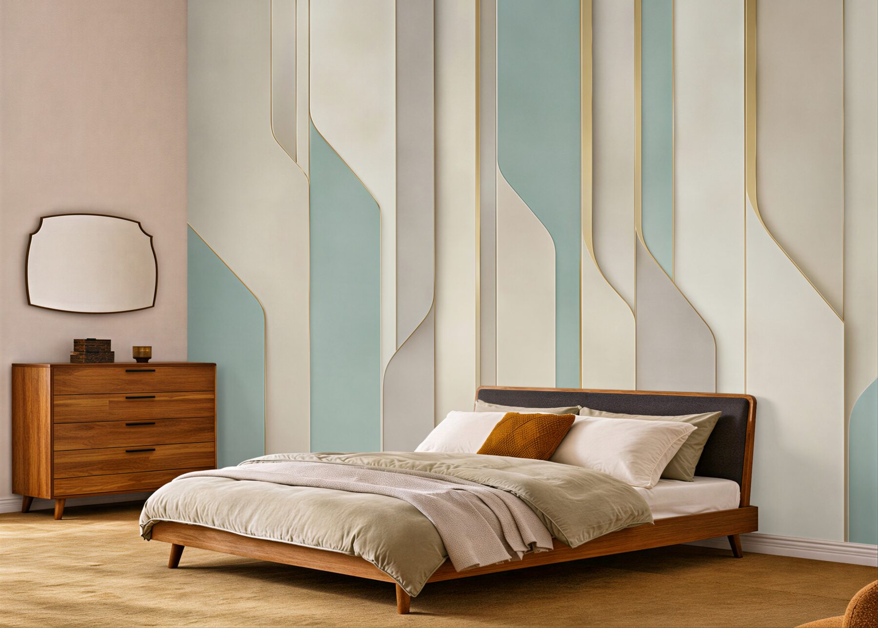 Fototapeta geometryczne panele 3D beżowo miętowe w nowoczesnym stylu?v23