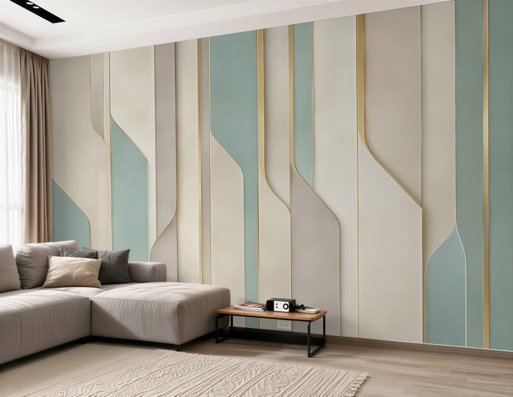 Fototapeta geometryczne panele 3D beżowo miętowe w nowoczesnym stylu?v23