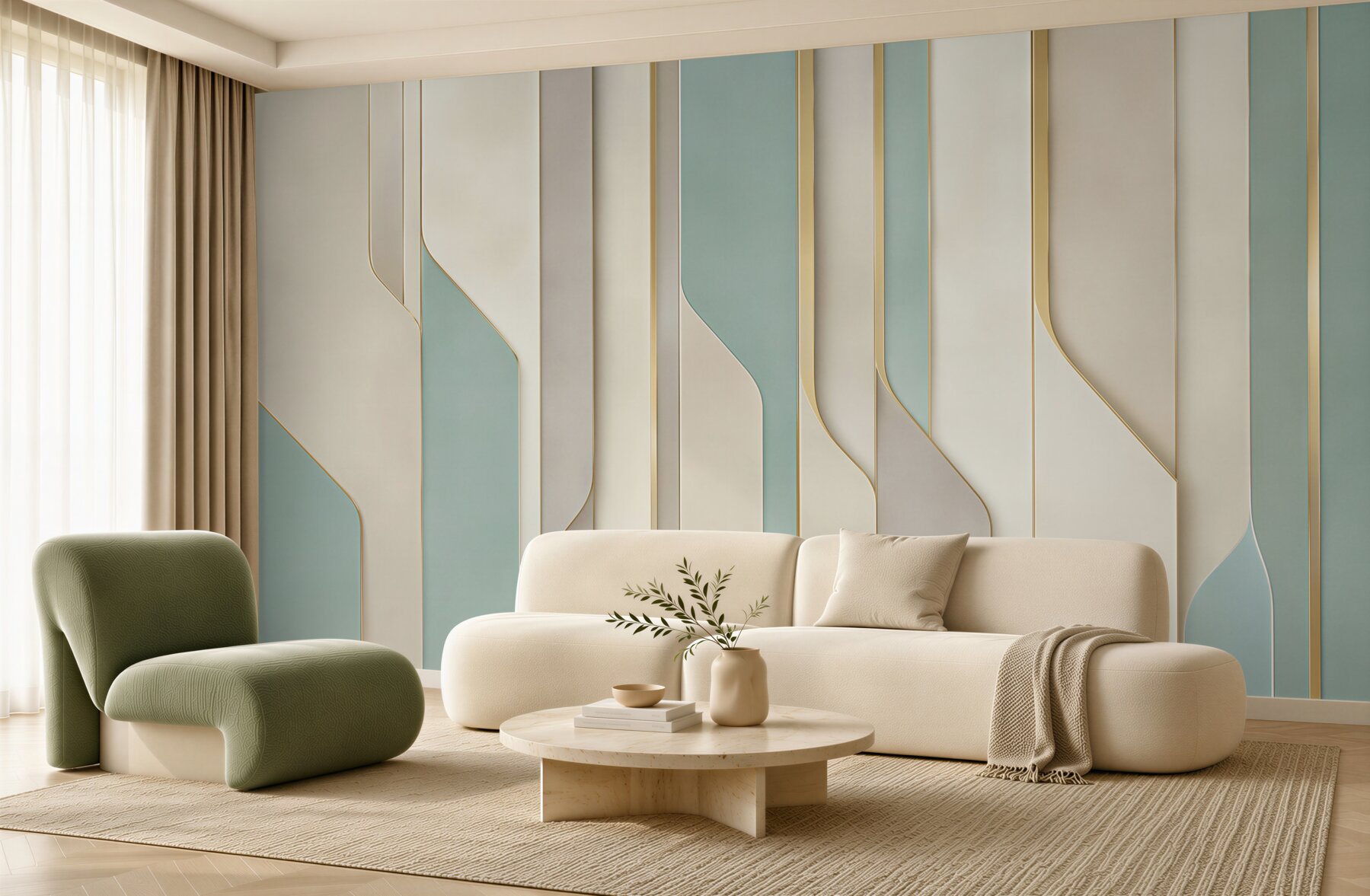 Fototapeta geometryczne panele 3D beżowo miętowe w nowoczesnym stylu?v23