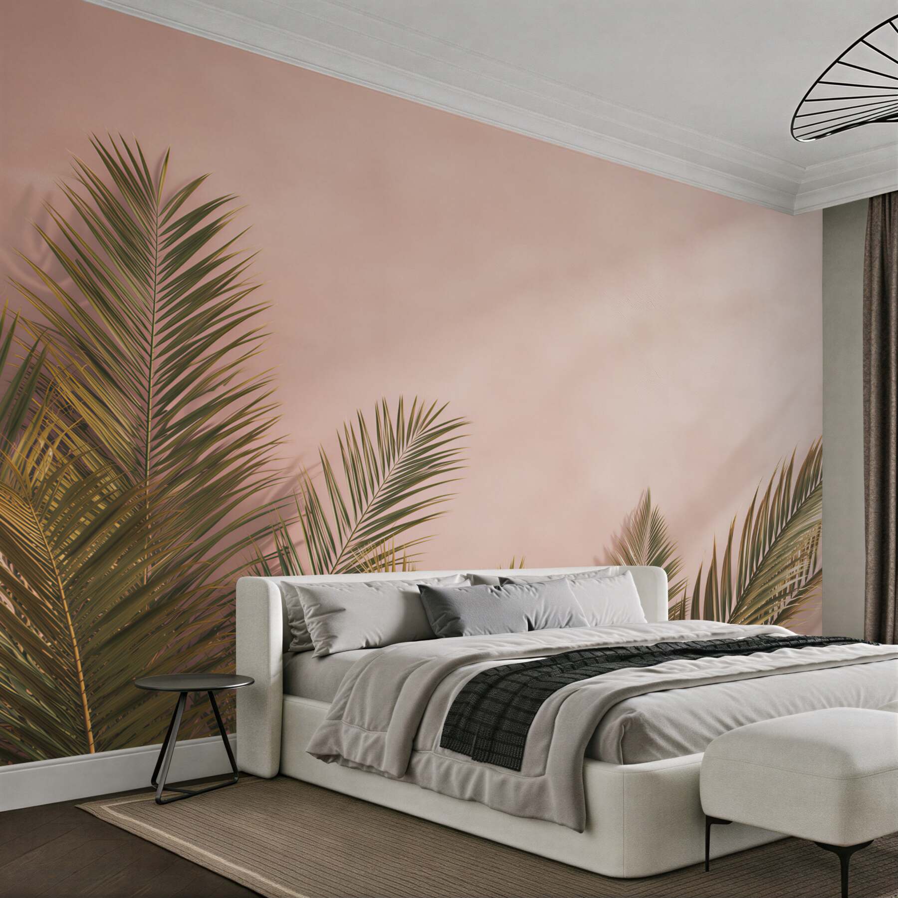 Fototapeta liście palmowe na pudrowym różu elegancka tropikalna?v23
