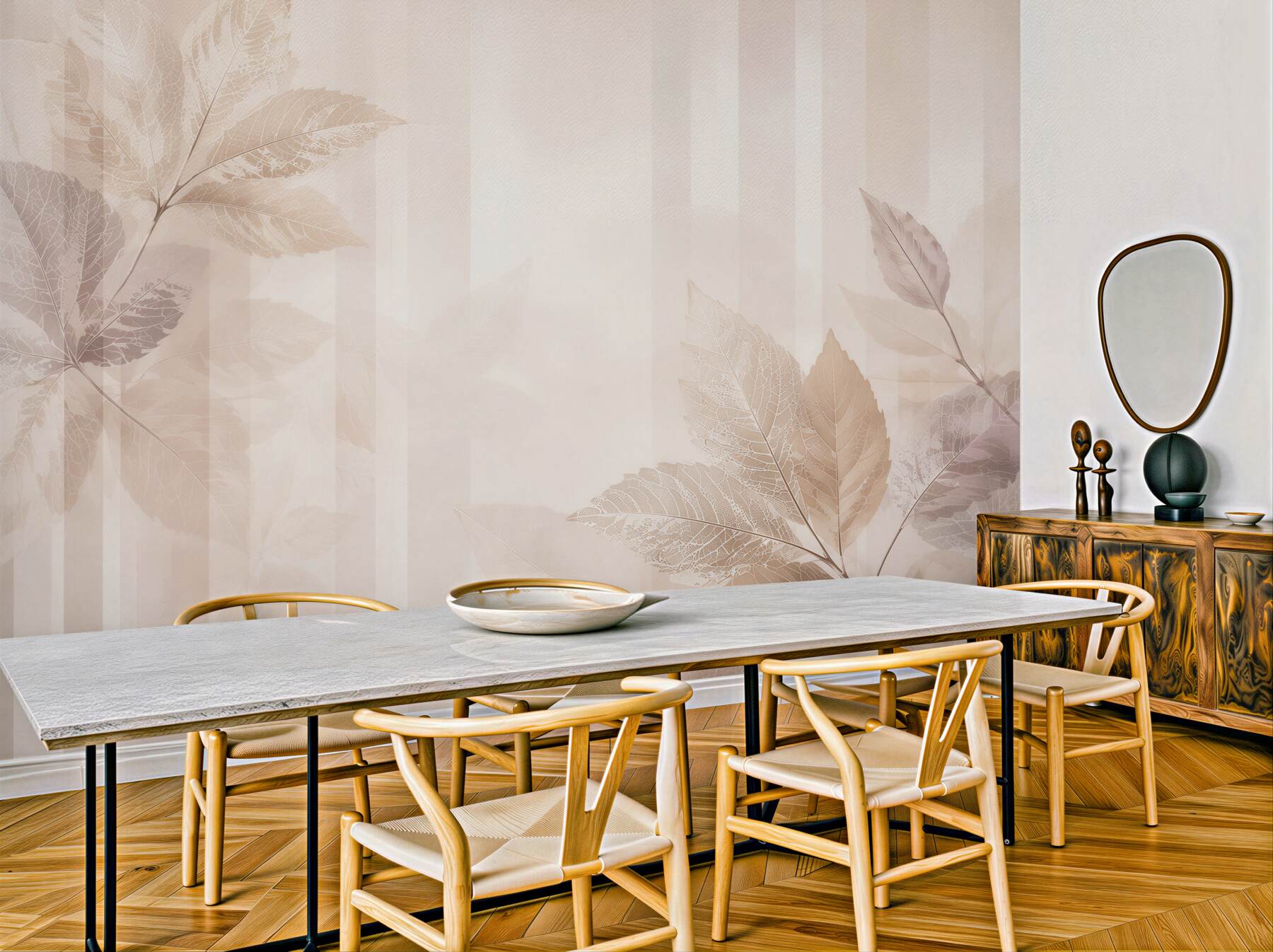 Fototapeta delikatne liście beżowe na jasnym tle elegancka?v23