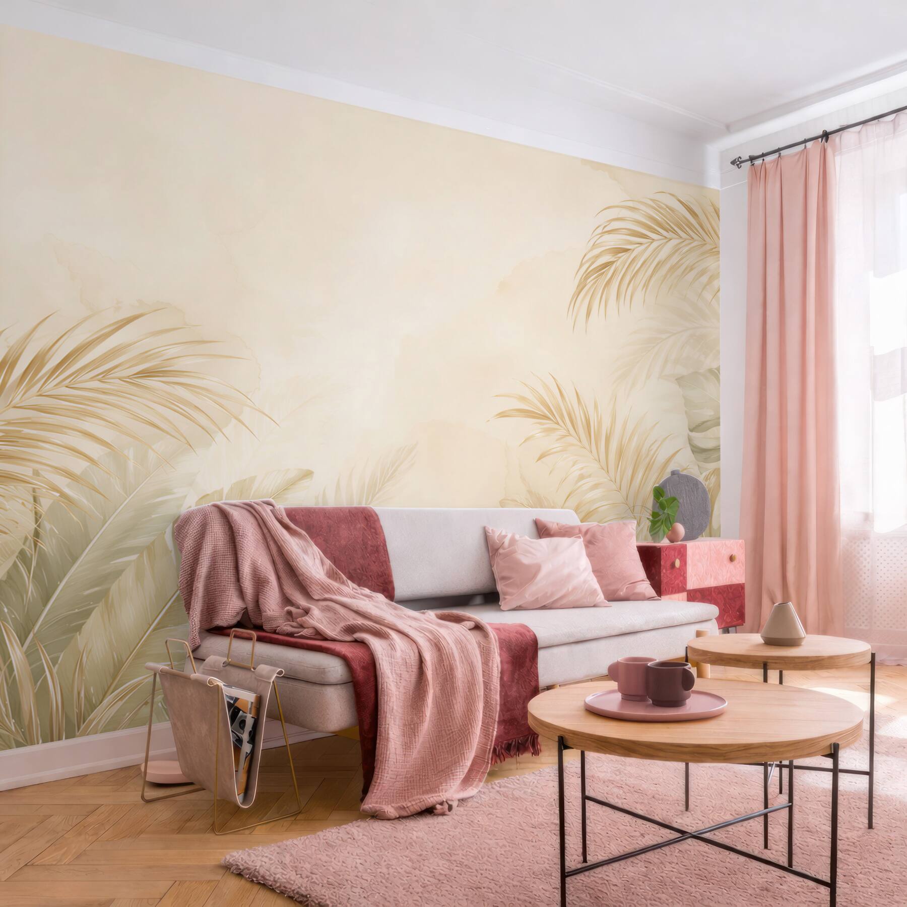 Fototapeta złote liście tropikalne na beżowym tle elegancka jungle?v23