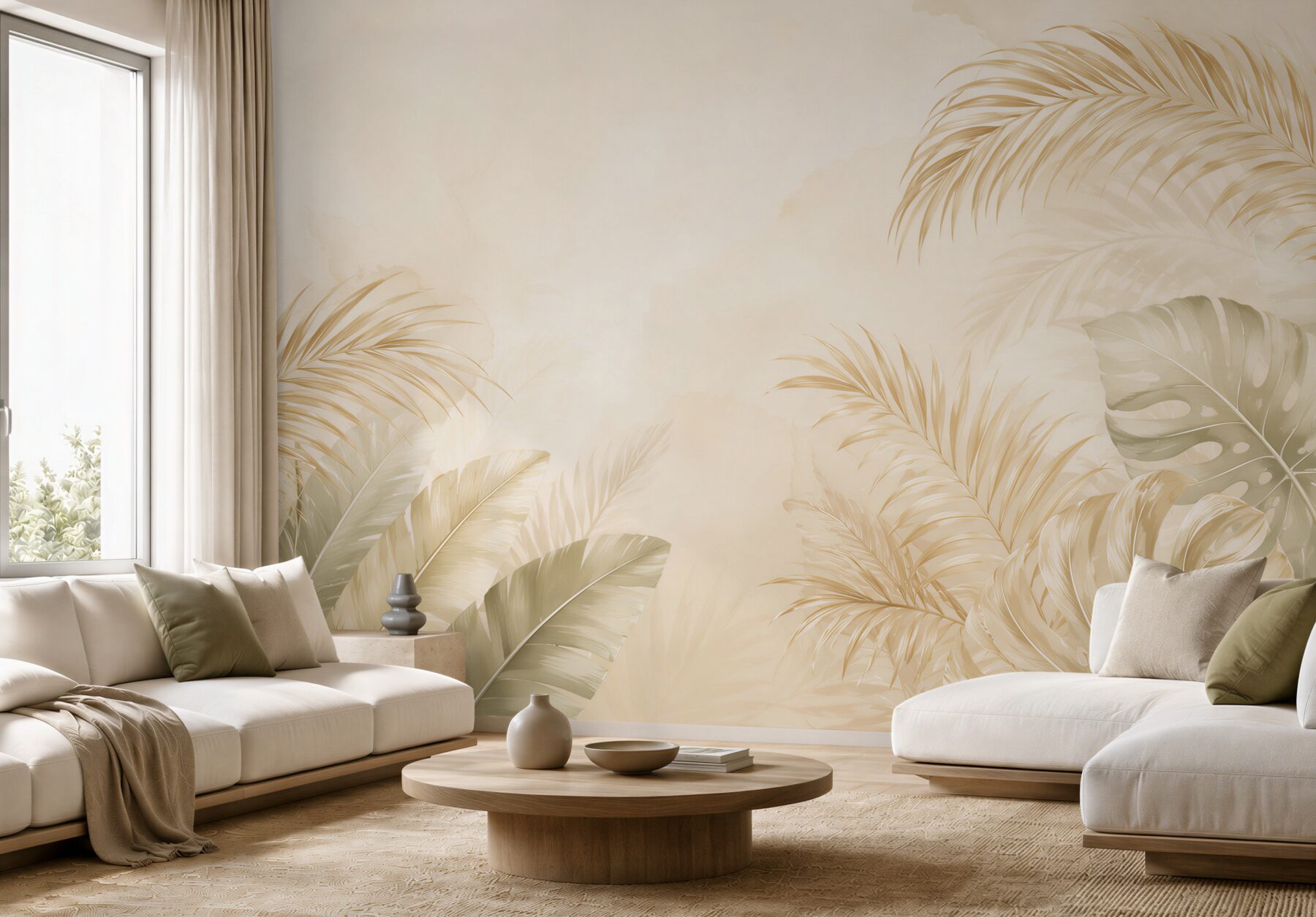 Fototapeta złote liście tropikalne na beżowym tle elegancka jungle?v23