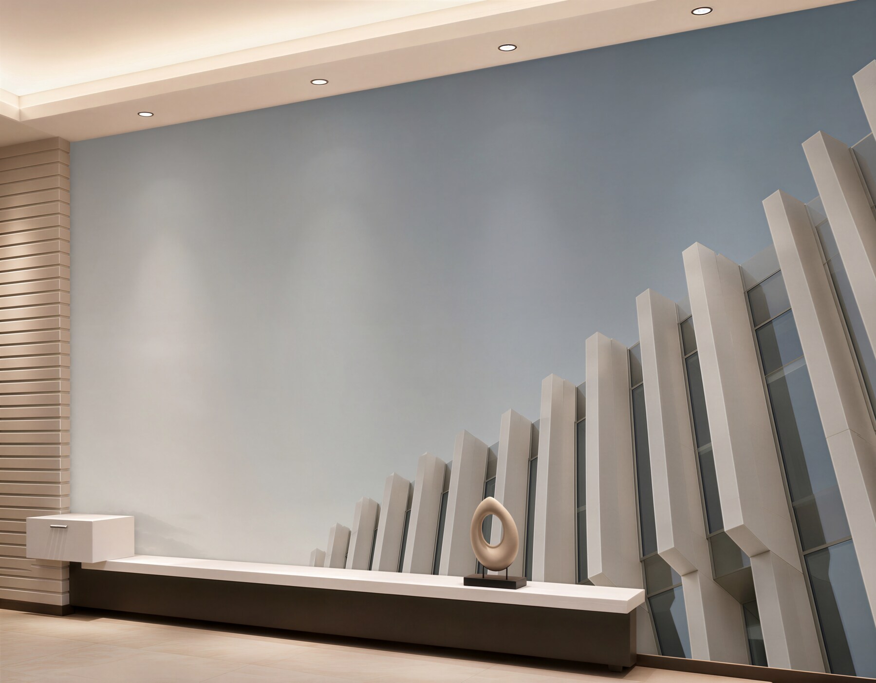 Fototapeta nowoczesna architektura minimalistyczna biała z błękitnym niebem?v23