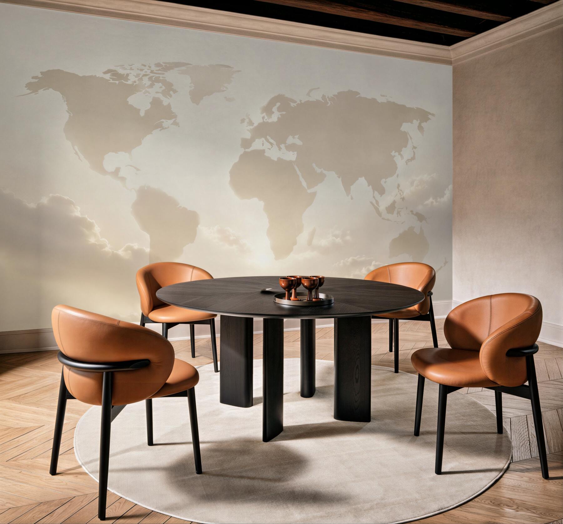 Fototapeta mapa świata w chmurach beżowa do eleganckiego biura?v23