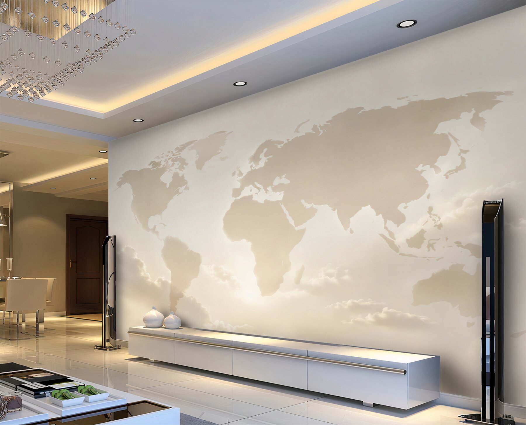 Fototapeta mapa świata w chmurach beżowa do eleganckiego biura?v23