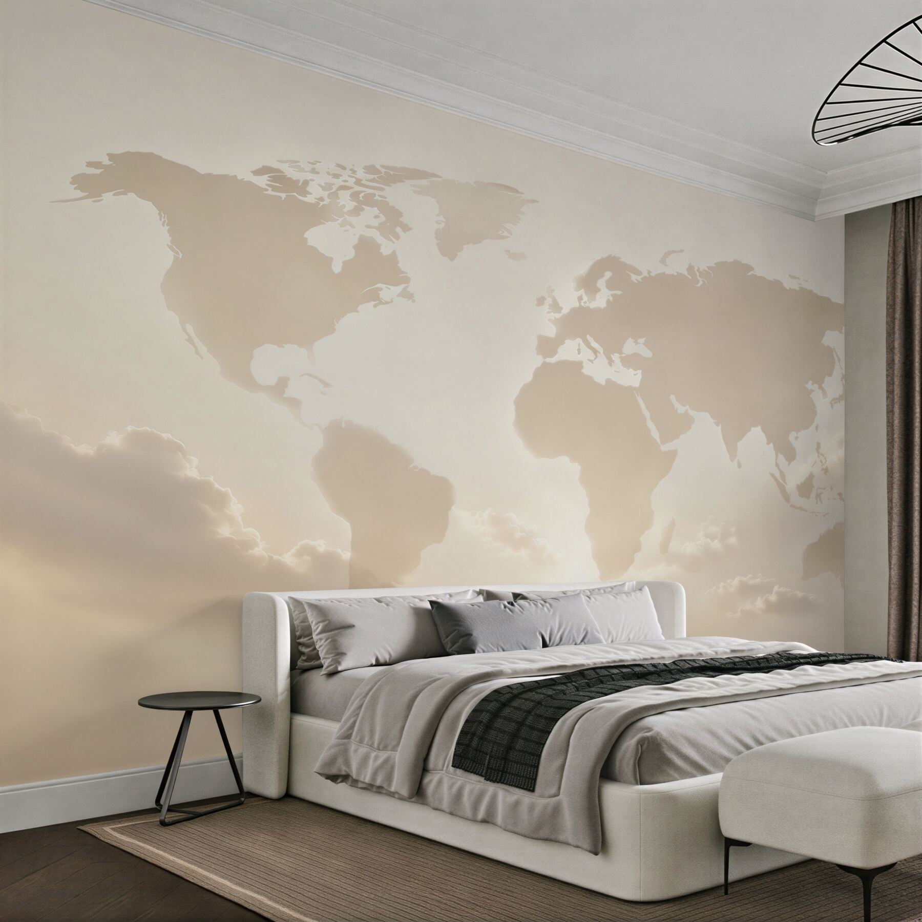 Fototapeta mapa świata w chmurach beżowa do eleganckiego biura?v23