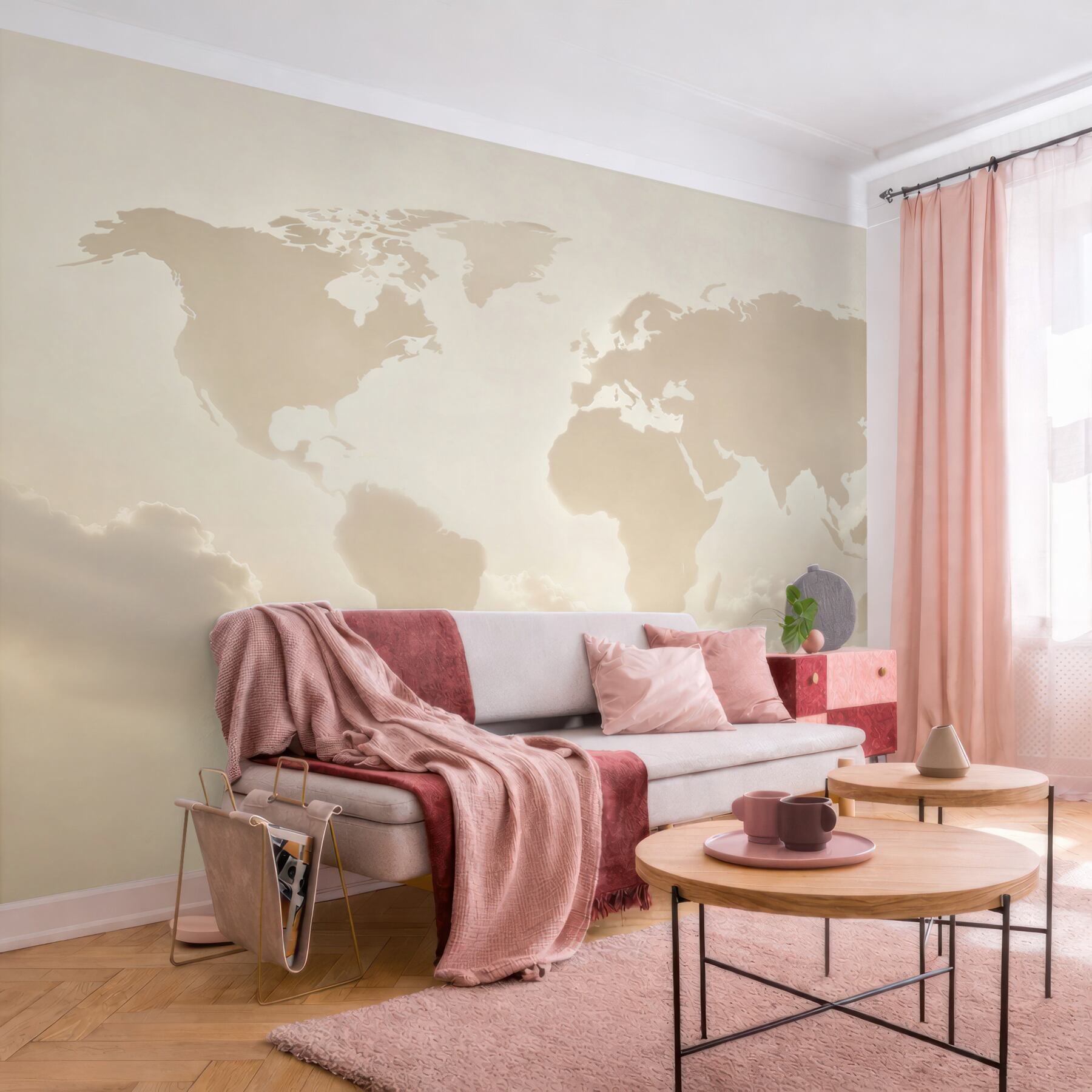 Fototapeta mapa świata w chmurach beżowa do eleganckiego biura?v23