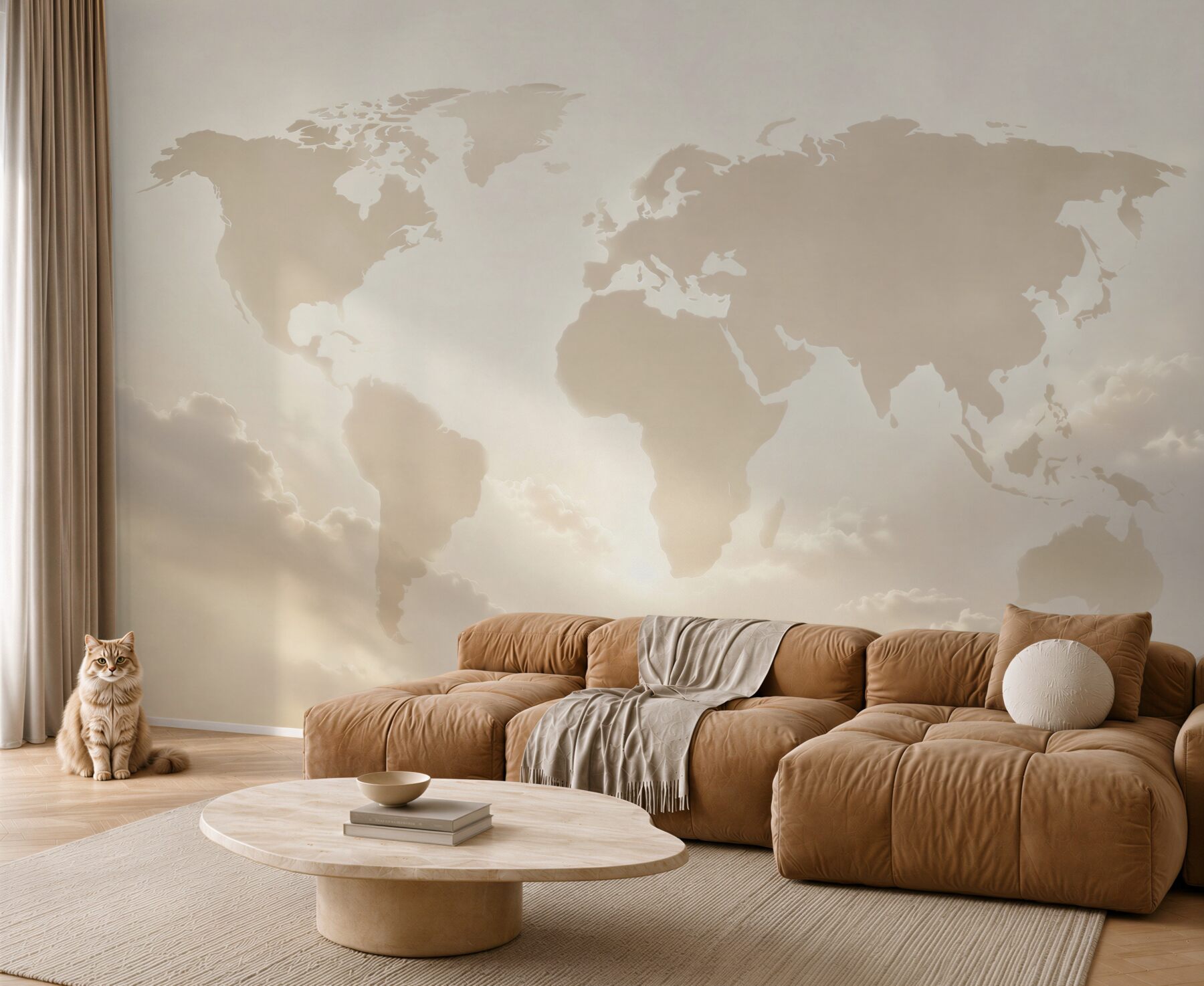 Fototapeta mapa świata w chmurach beżowa do eleganckiego biura?v23