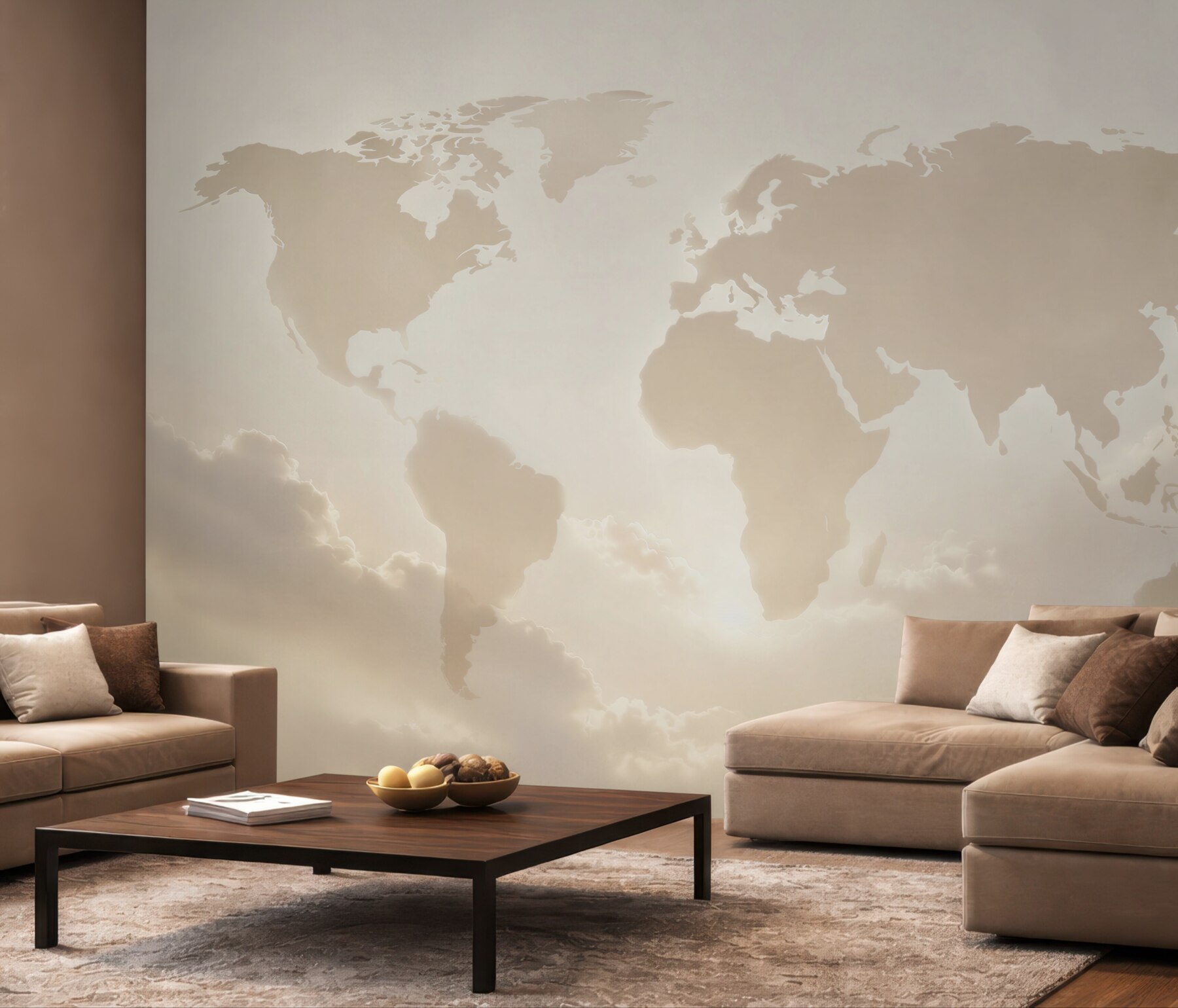 Fototapeta mapa świata w chmurach beżowa do eleganckiego biura?v23